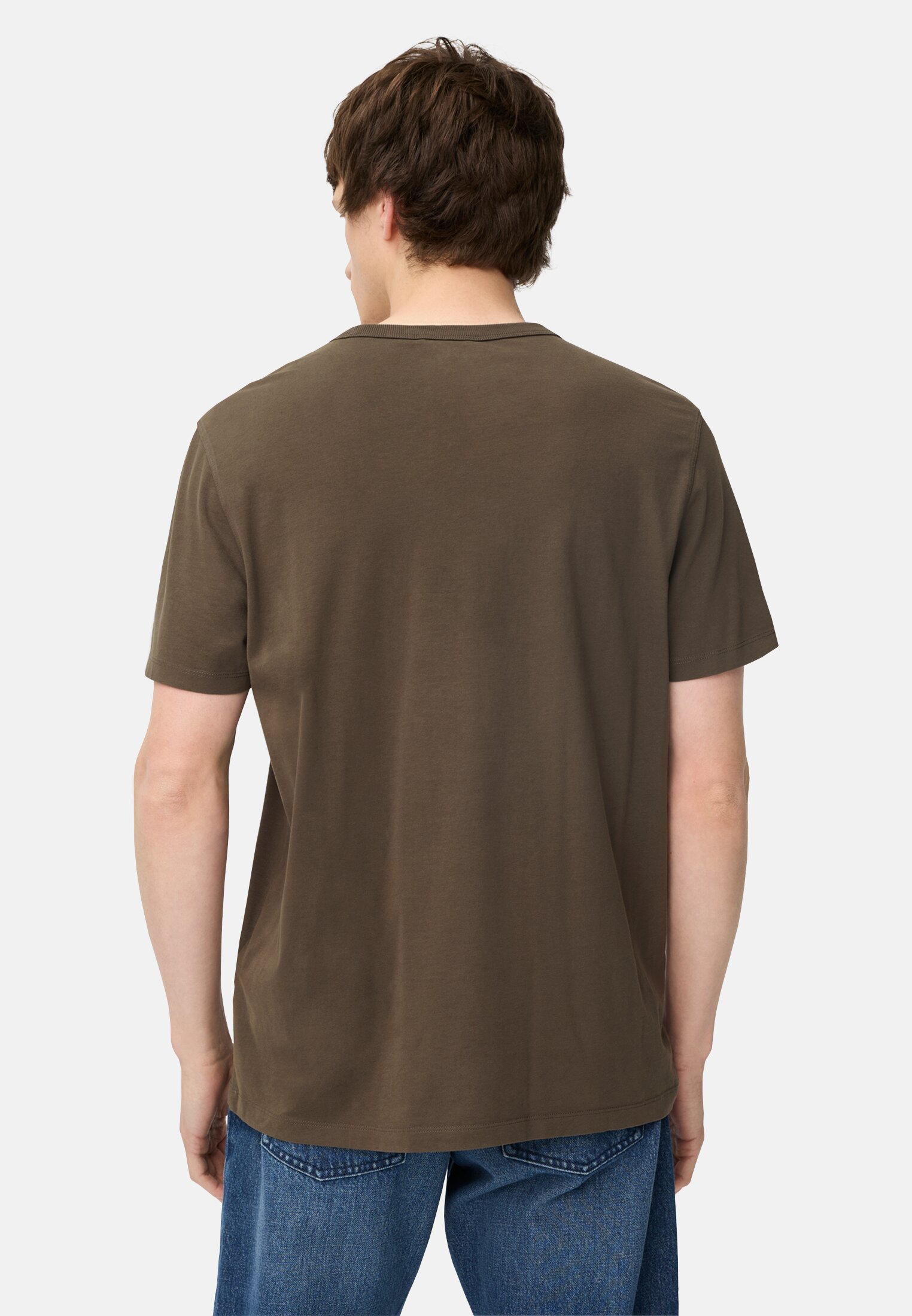 Men T-shirt made of pure cotton Dark brown worn back