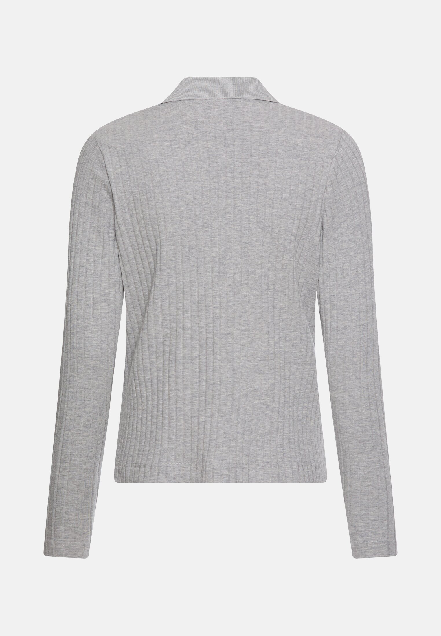 Damen Jersey-Shirt mit geripptem Kragen Grau frontal hinten