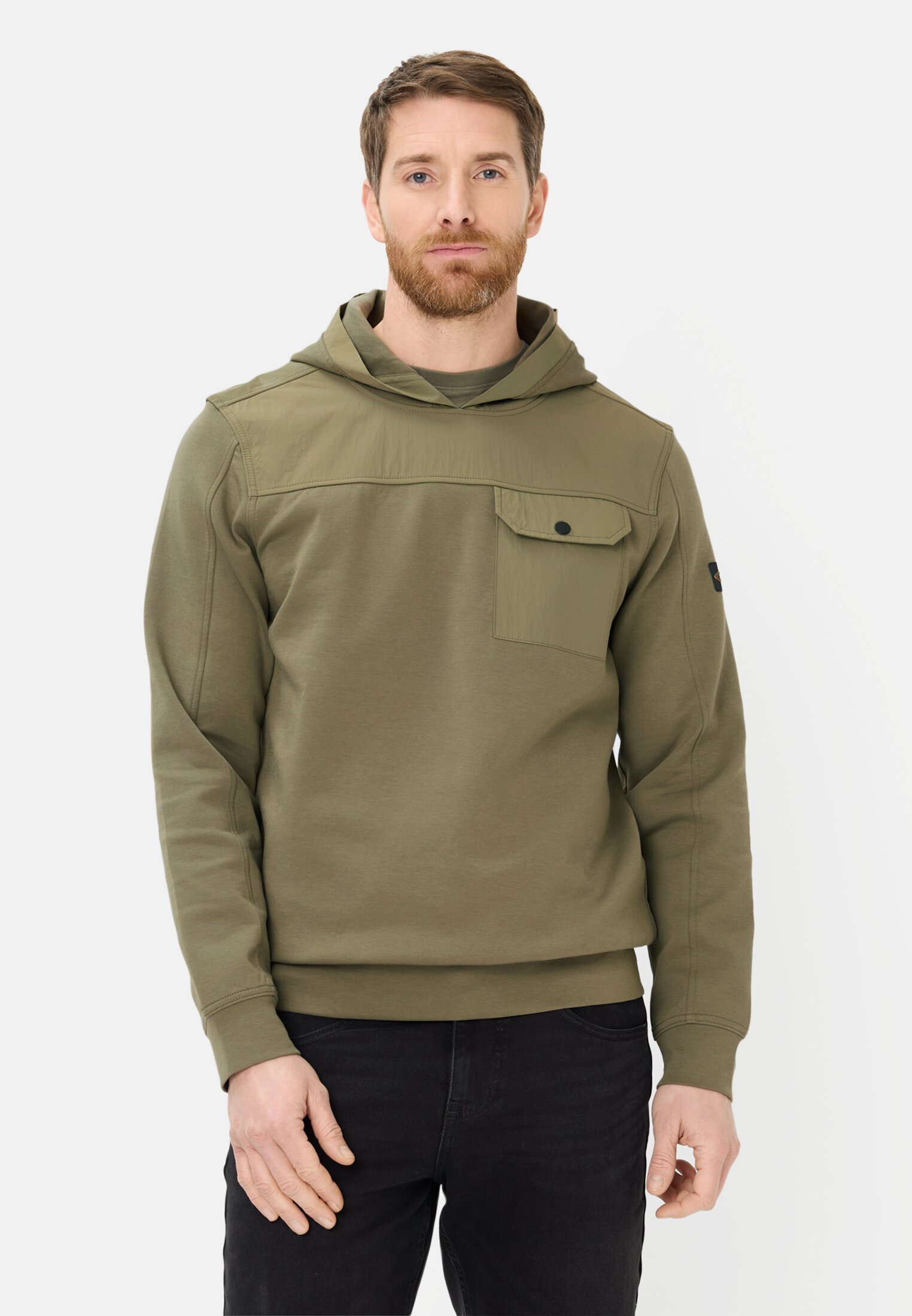 Men fleXXXactive® hoodie sweatshirt Olive Green worn front