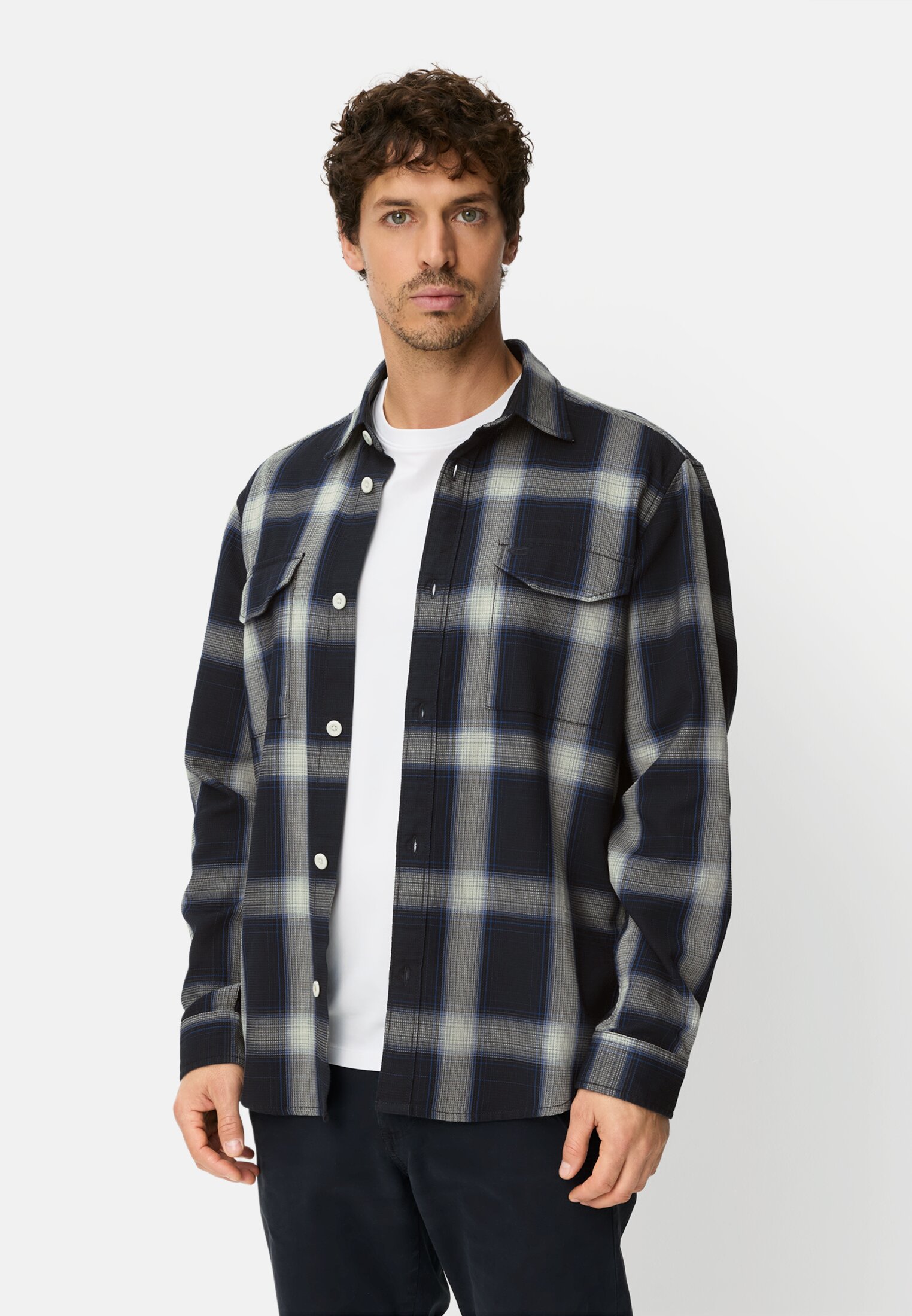 Heren Langarmshirt van puur katoen Marineblauw gedragen voor