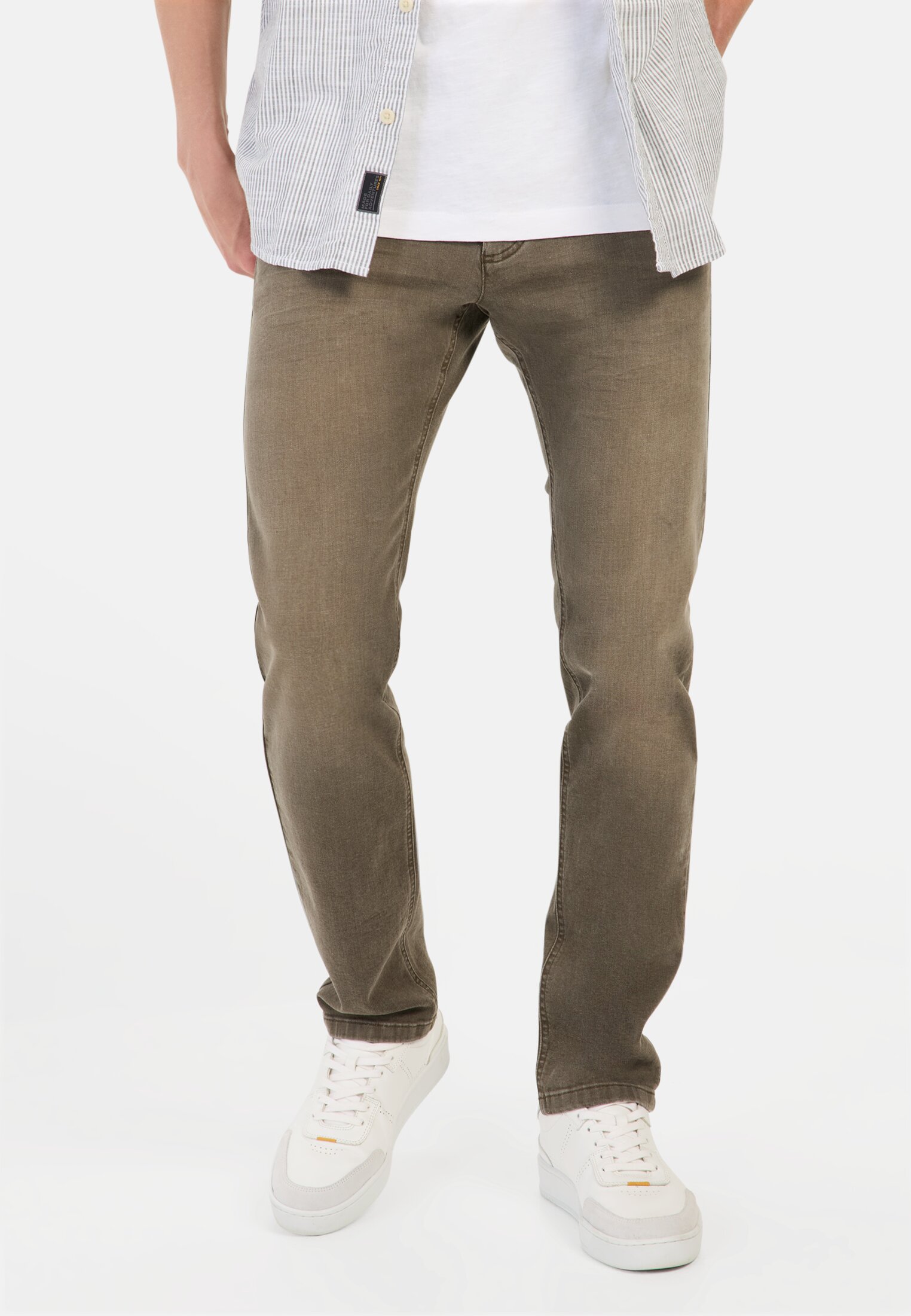 Men Slim fit jeans made from cotton Brown worn front