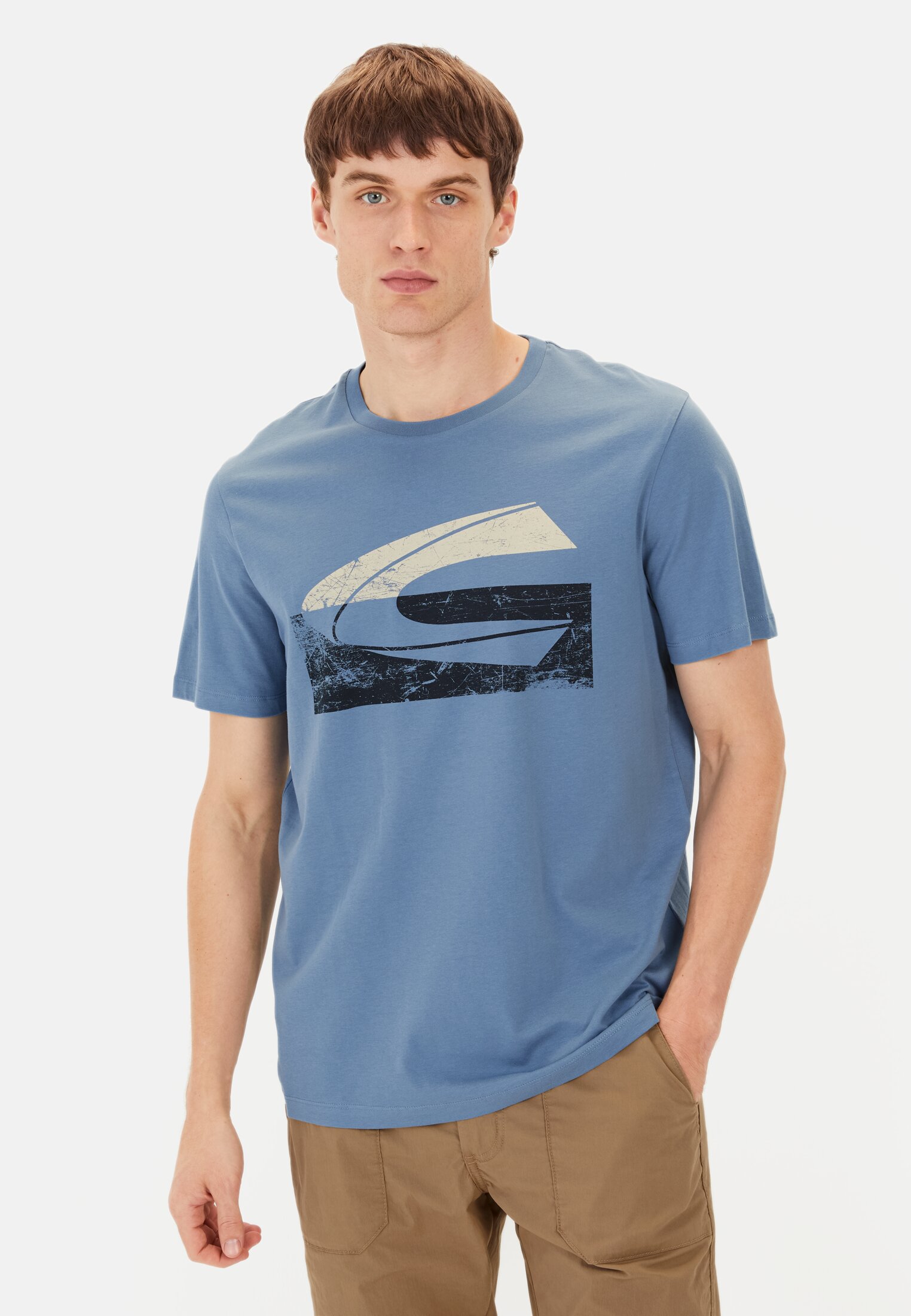 Herren T-Shirt mit Print Elemental Blau getragen vorn