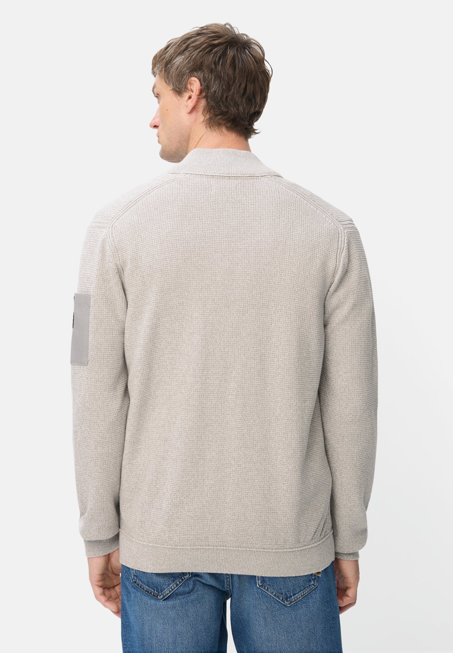 Men Cardigan with contrast details and stand-up collar Grey worn back