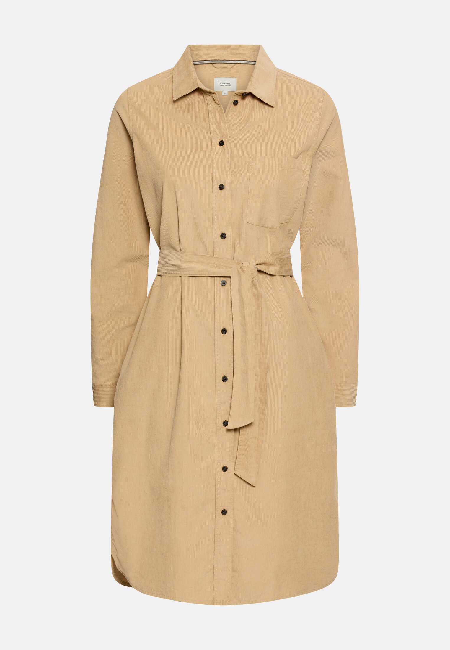 Women Long-sleeved dress with waist belt Caramel frontal front