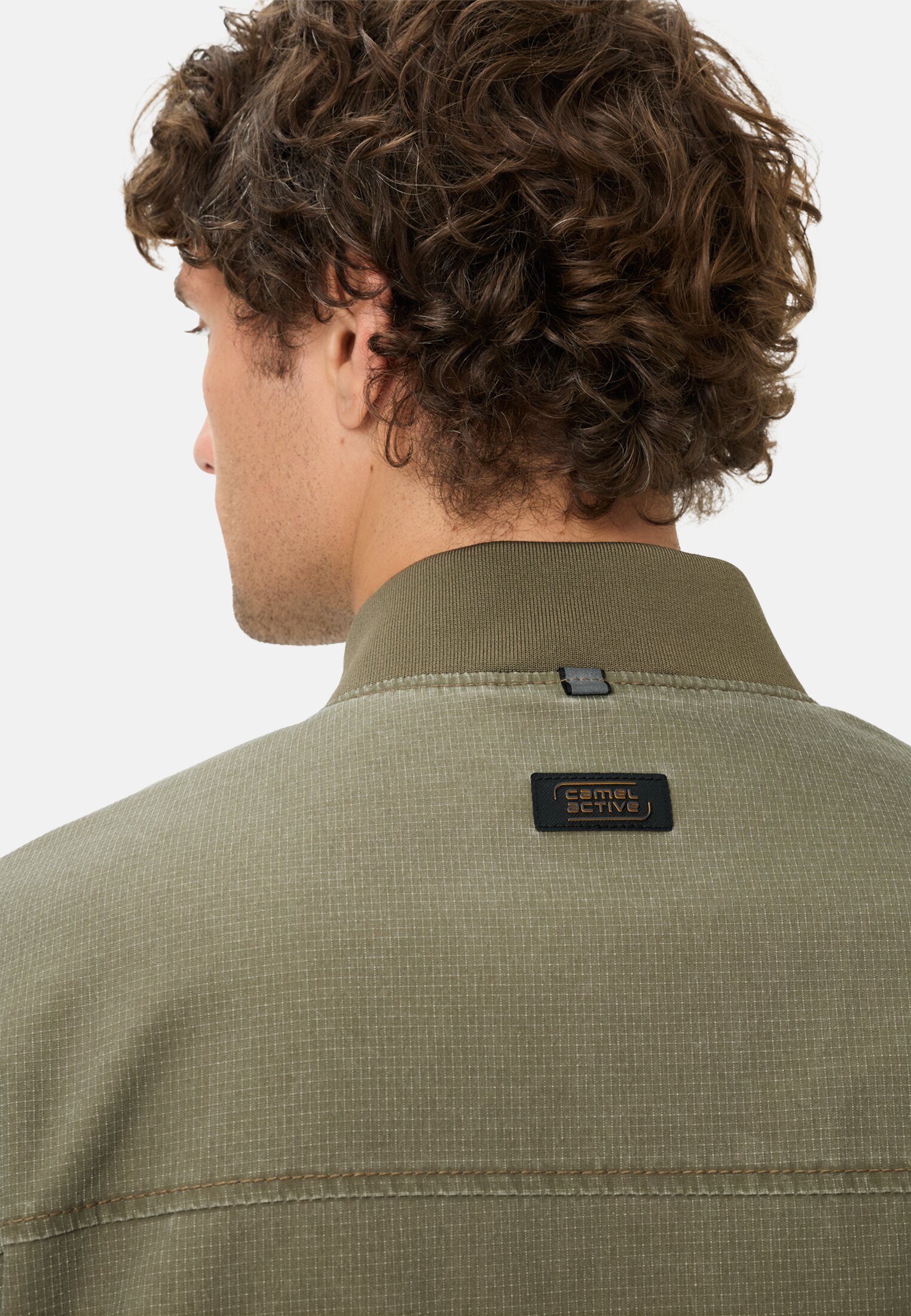 Men Blouson with bomber collar made from ribstop Olive Green worn detail close