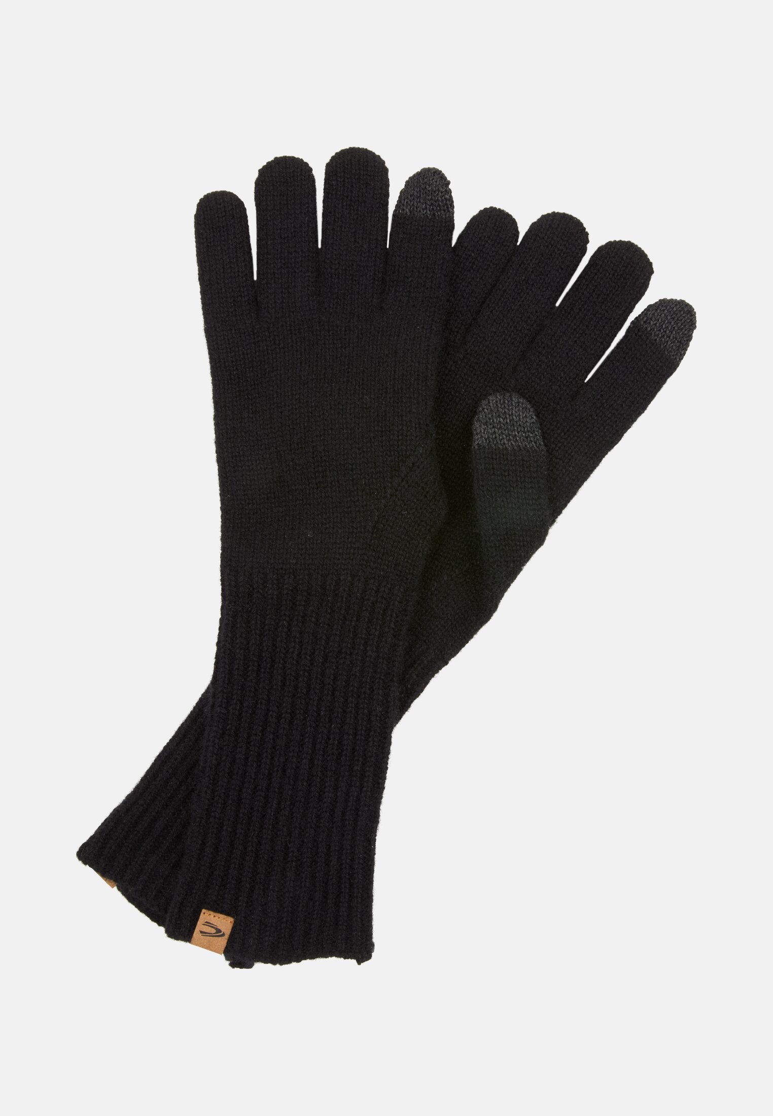 Women Cashmere gloves with ribbed texture Black frontal front