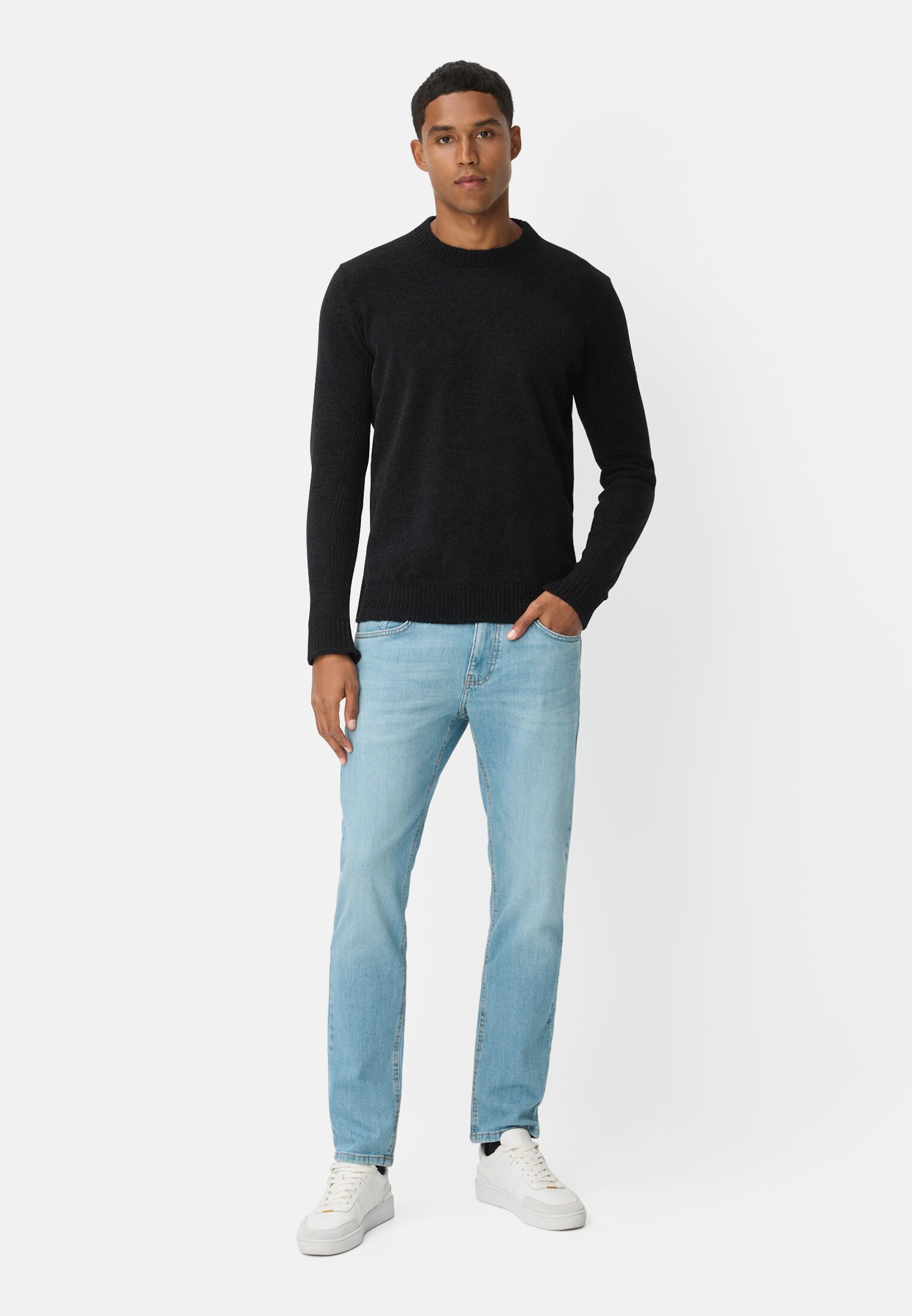 Men 5 Pocket Slim Fit Jeans Light Blue worn front full body