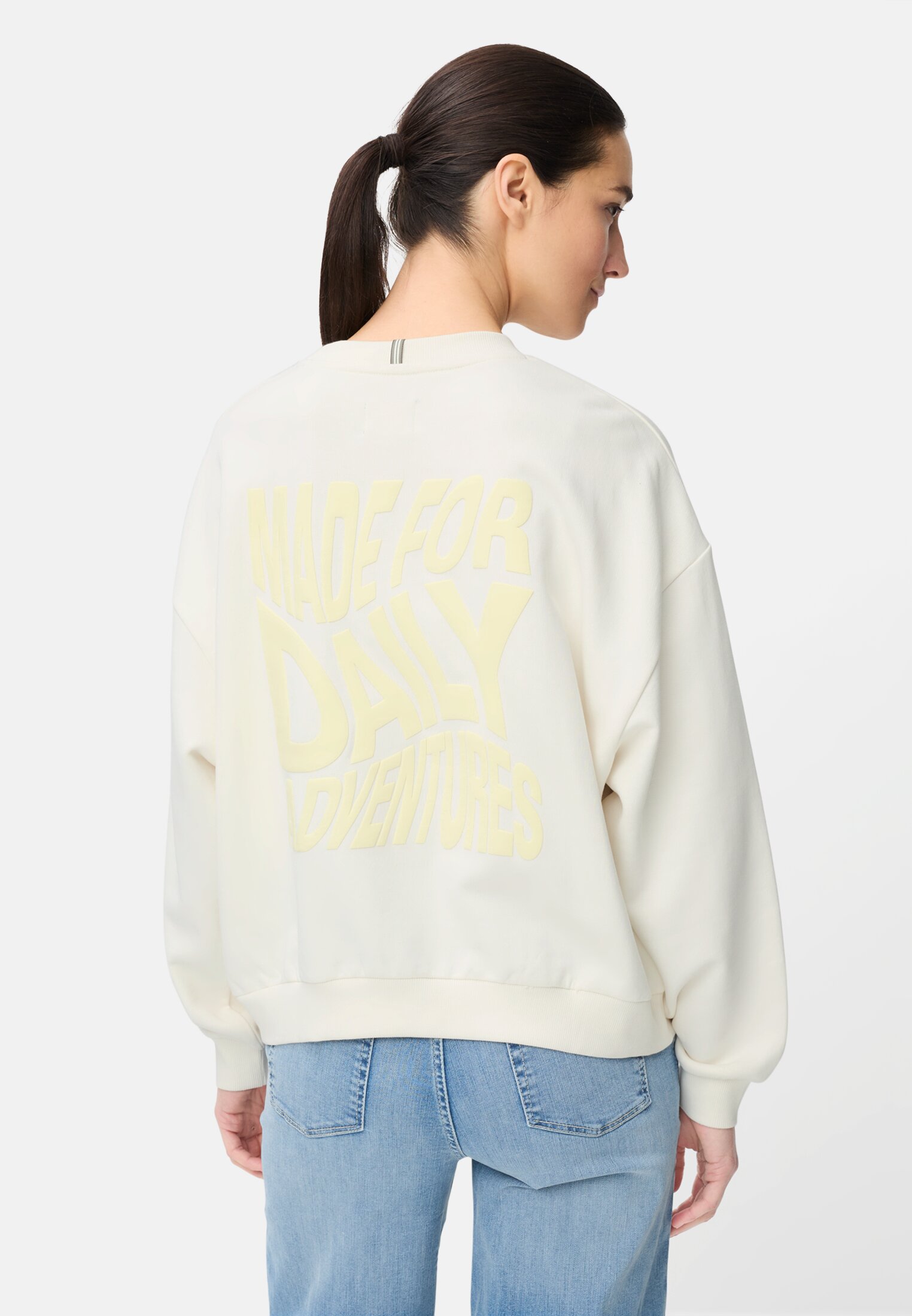 Women Sweatshirt with back print Milk White worn back