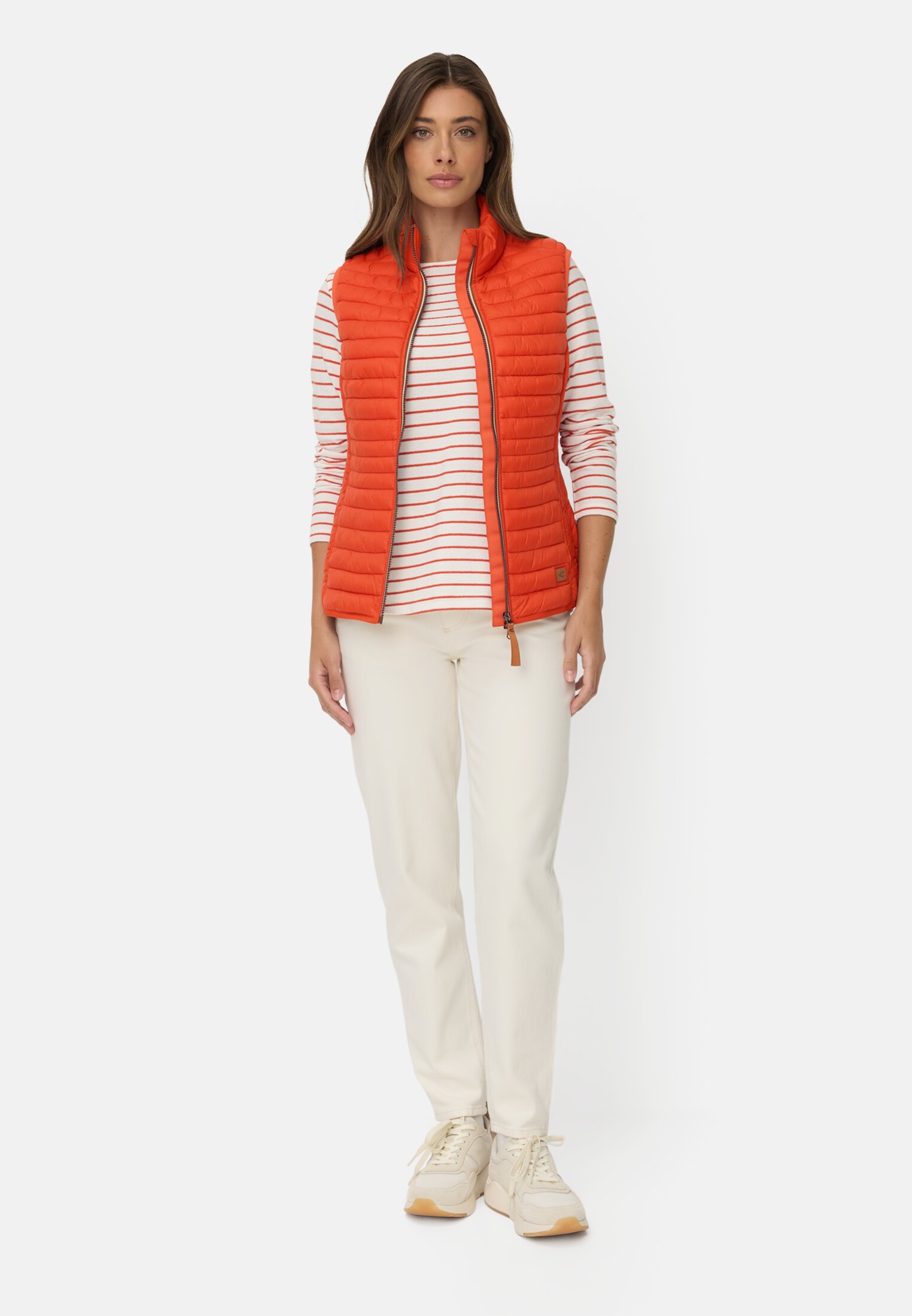 Women Windproof vest with two inner pockets Orange worn front full body