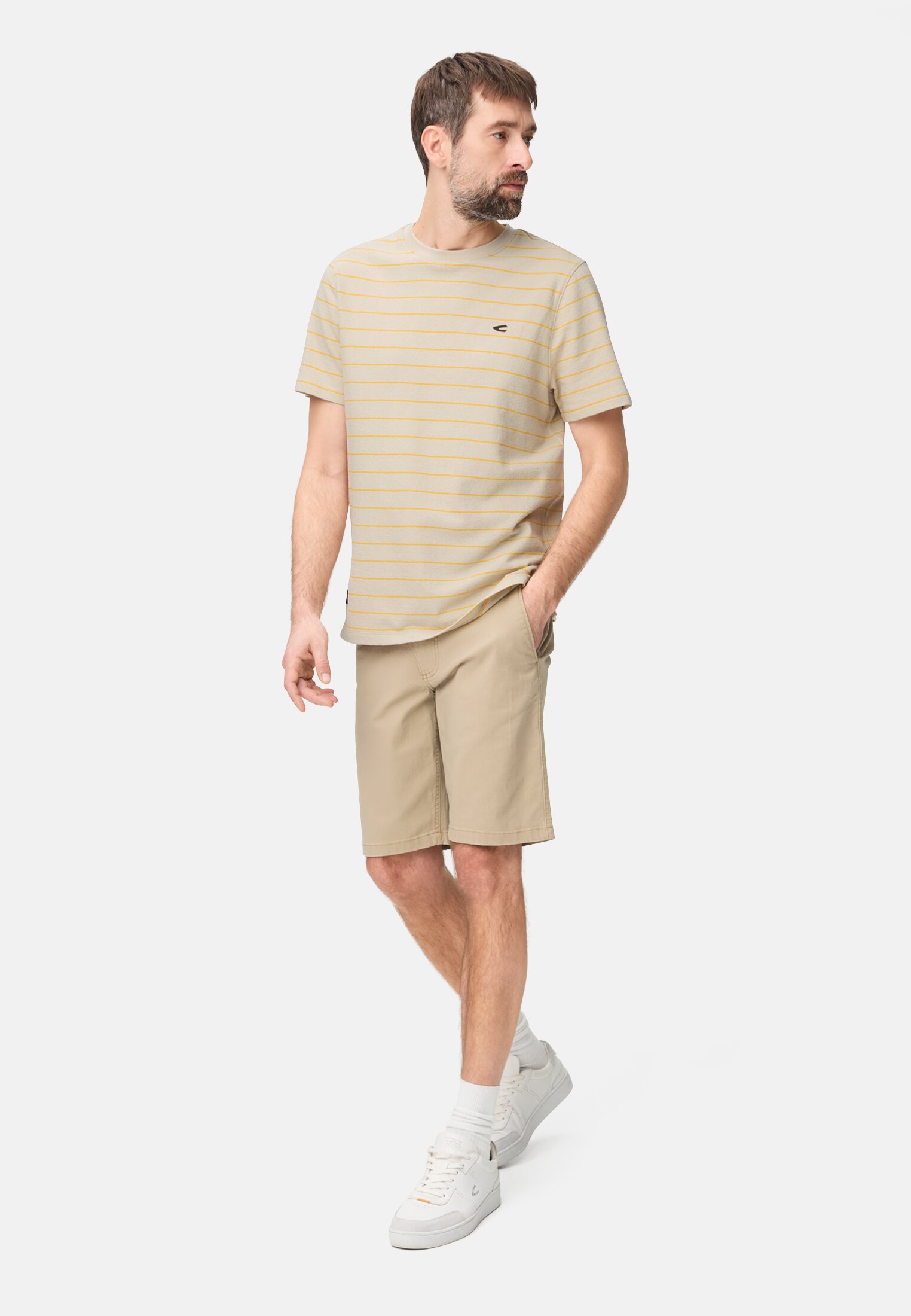 Men T-Shirt made of pure cotton Sun Yellow worn front full body