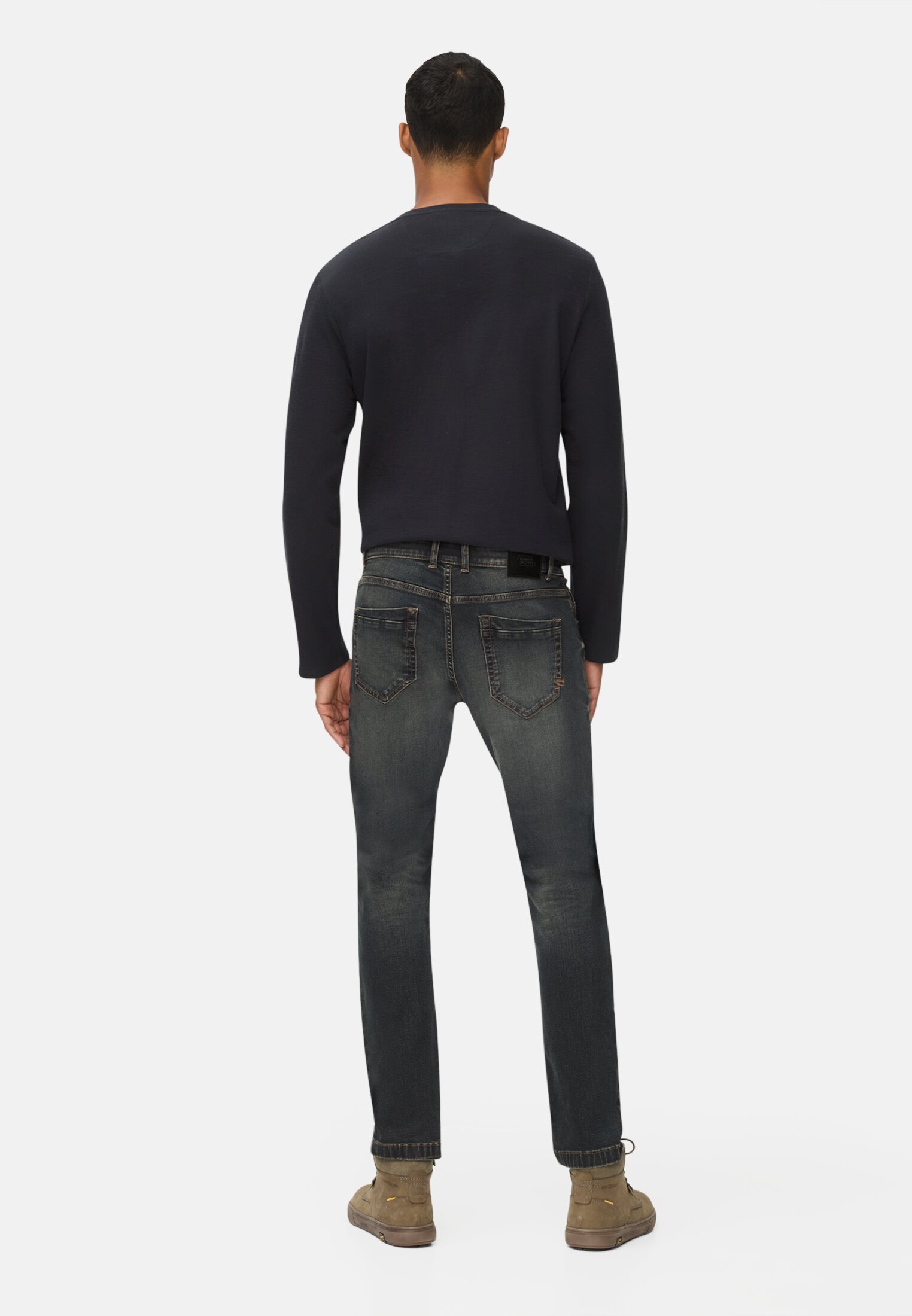 Men fleXXXactive® 5-point slim fit trousers made of cotton mix Sepia brown worn back