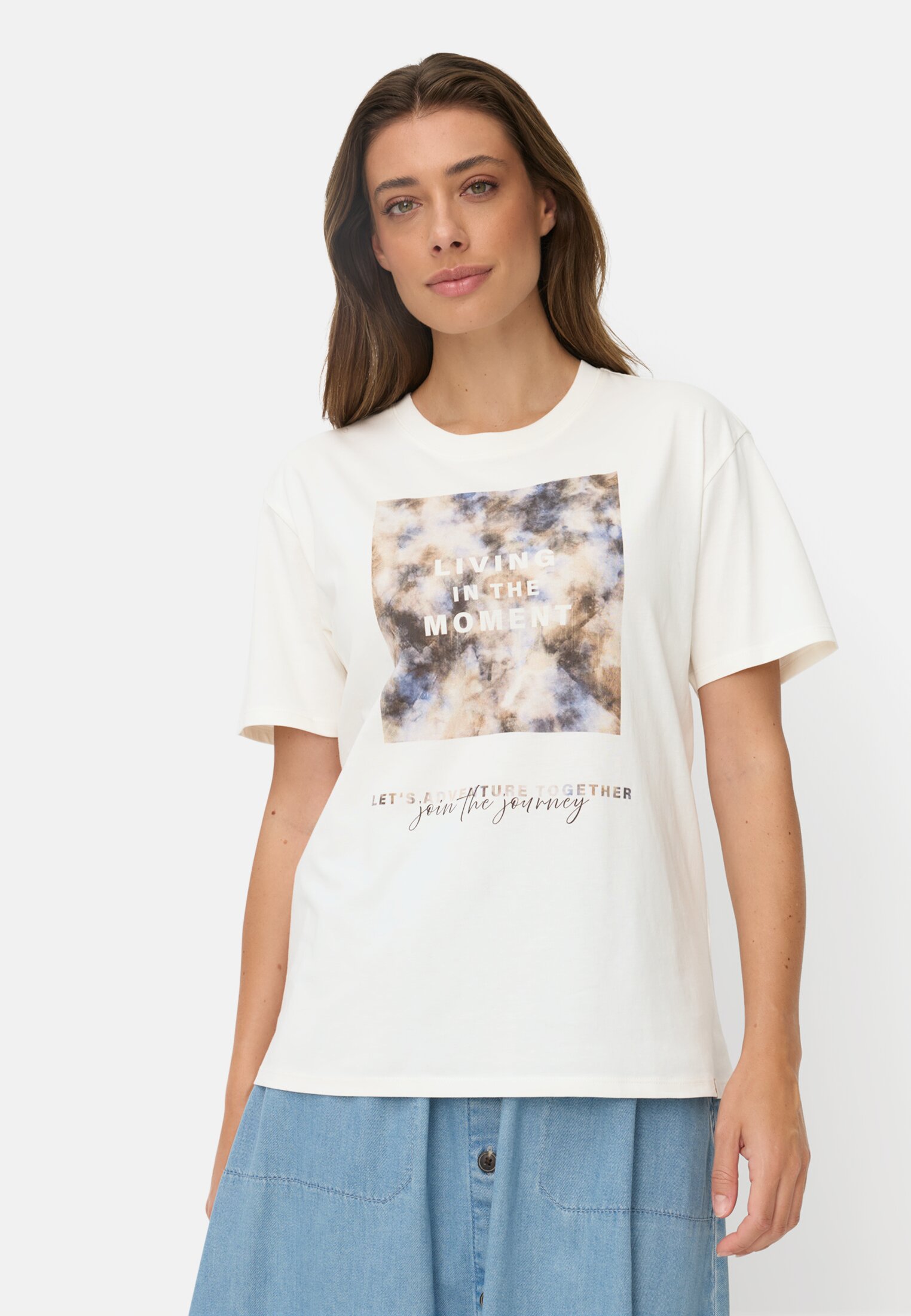 Women Printed T-shirt made of 100% cotton Milky white worn front
