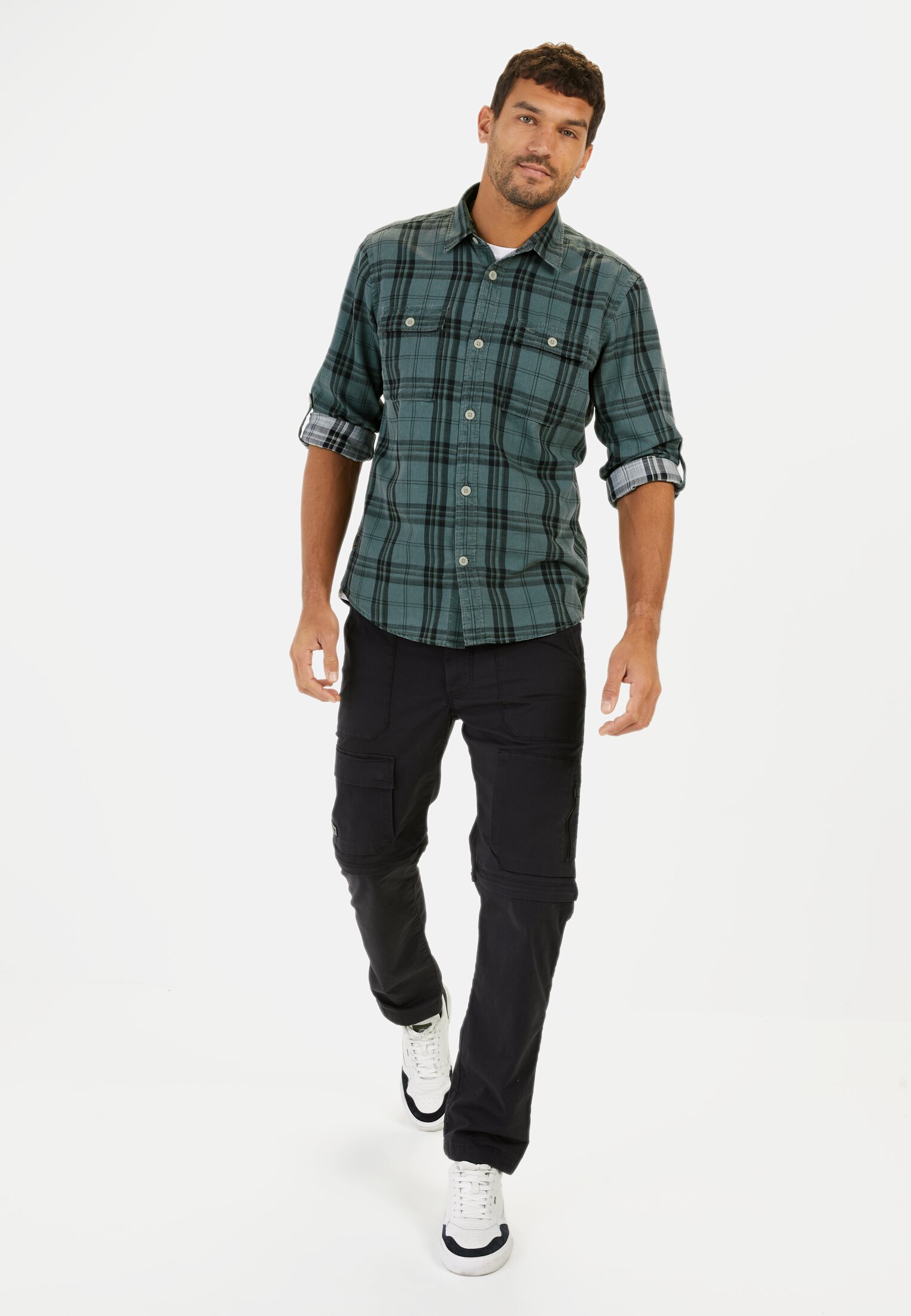 Men Checked shirt made of pure cotton Dark Green worn front full body