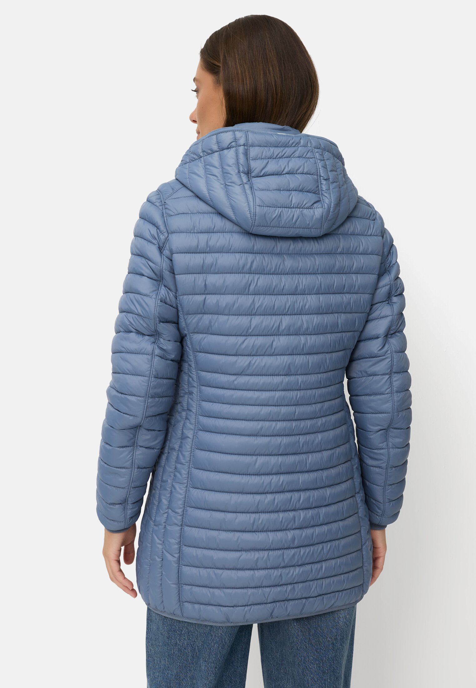 Women Water-repellent quilted jacket with zip pockets Smoky blue worn back