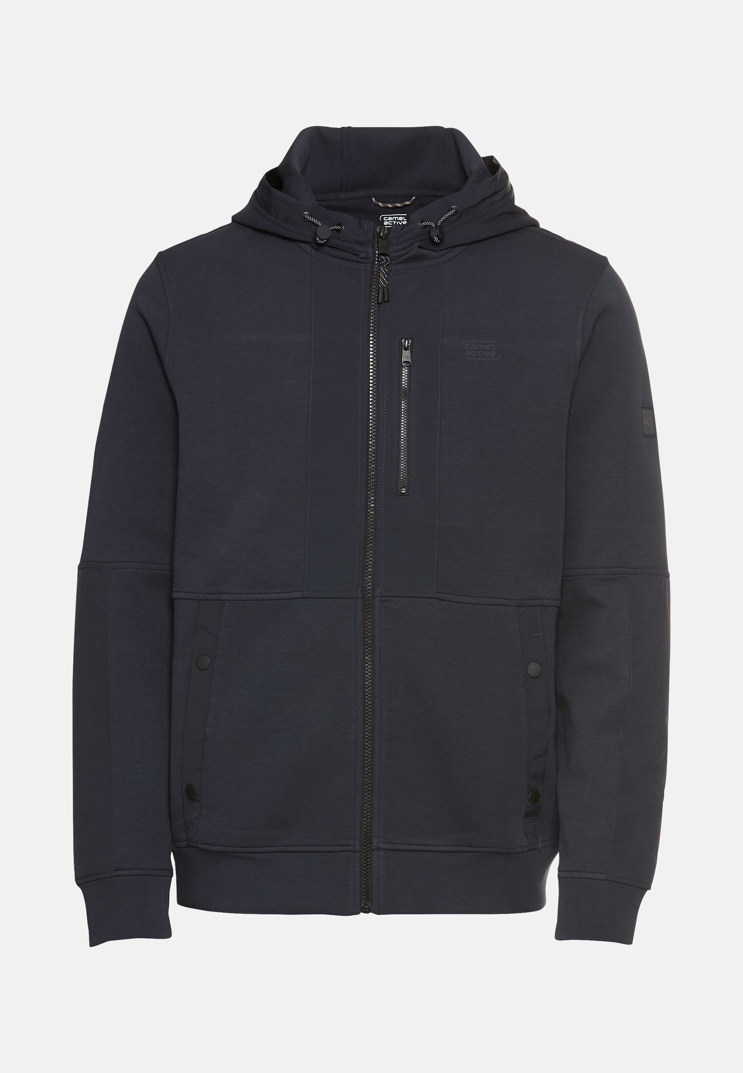 Heren Sweatjack met 4-way stretch en contrasterende details Marineblauw frontaal voor