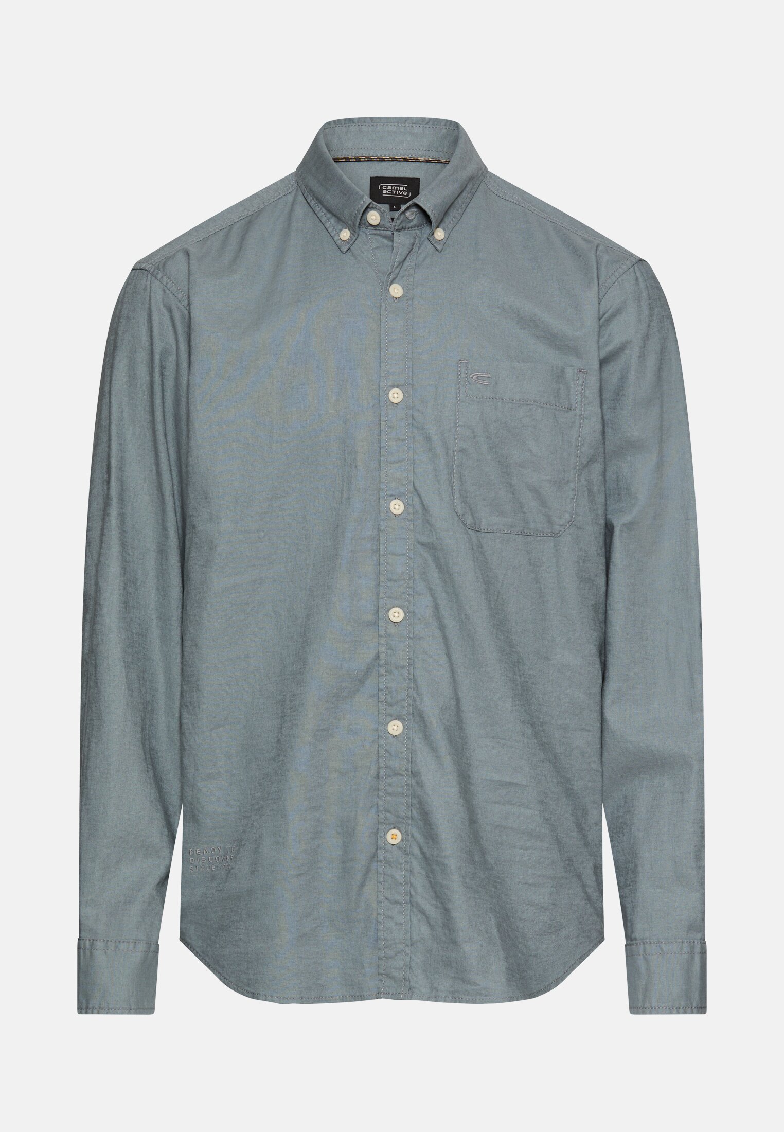 Heren Linnen-katoen mix shirt met lange mouwen Stormblauw frontaal voor