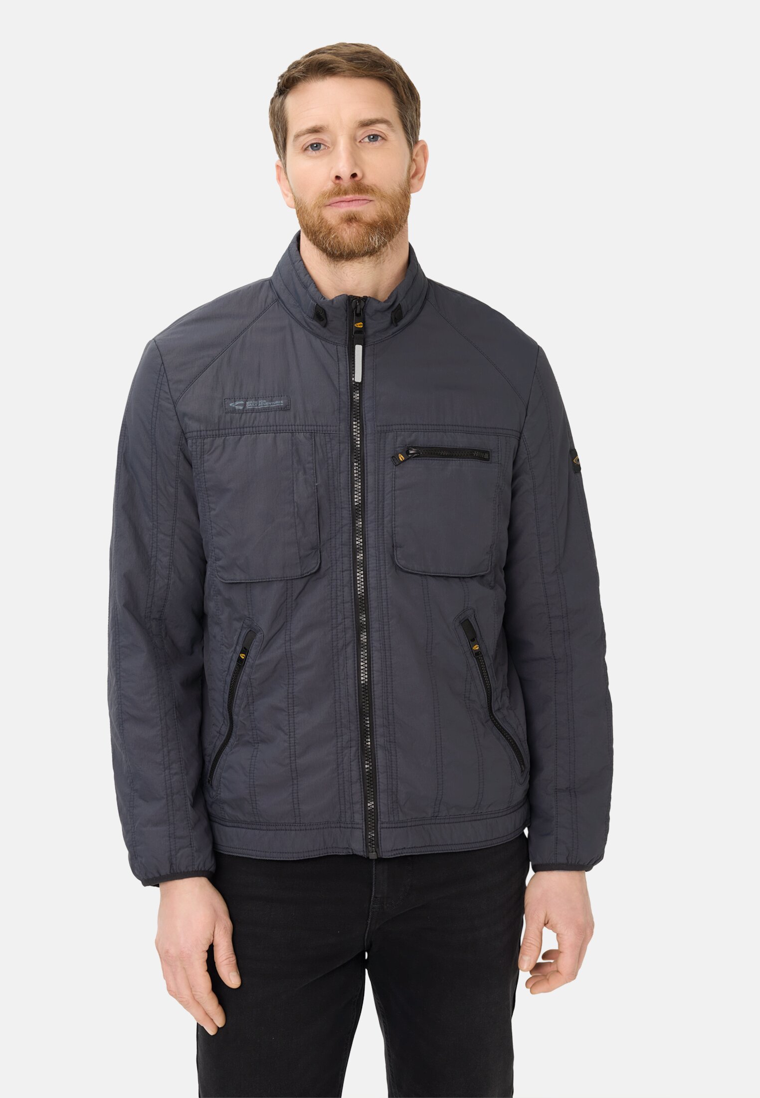 Men Lightweight jacket with stand-up collar Dark Blue worn front