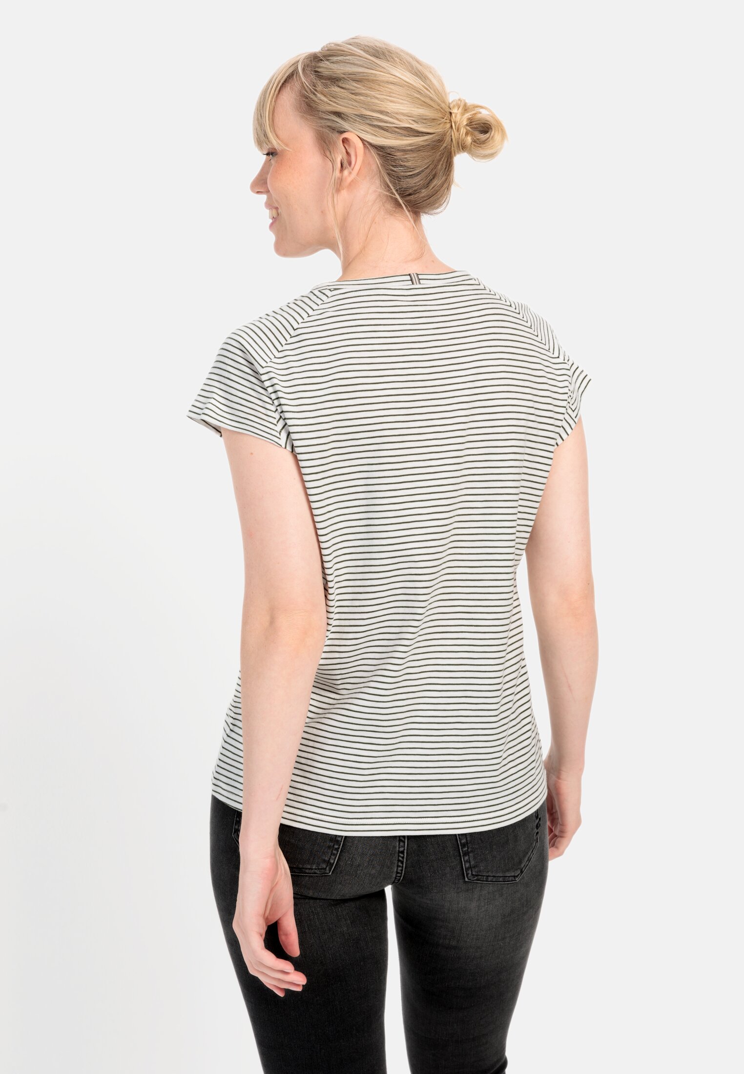 Women Striped shirt made from certified organic cotton Green worn back