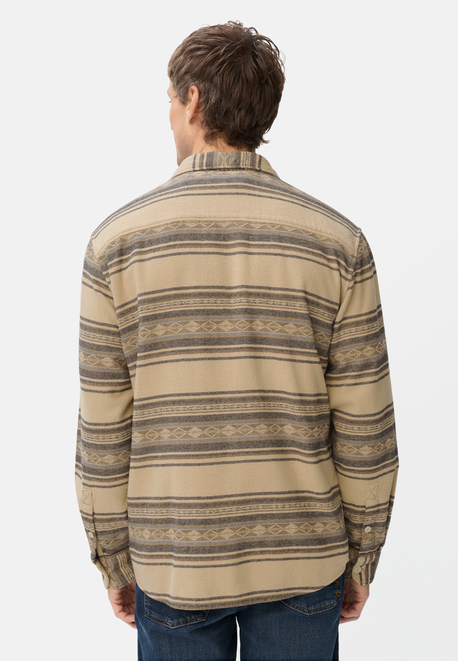 Heren Jacquard overhemd met borstzak Beige gedragen achter
