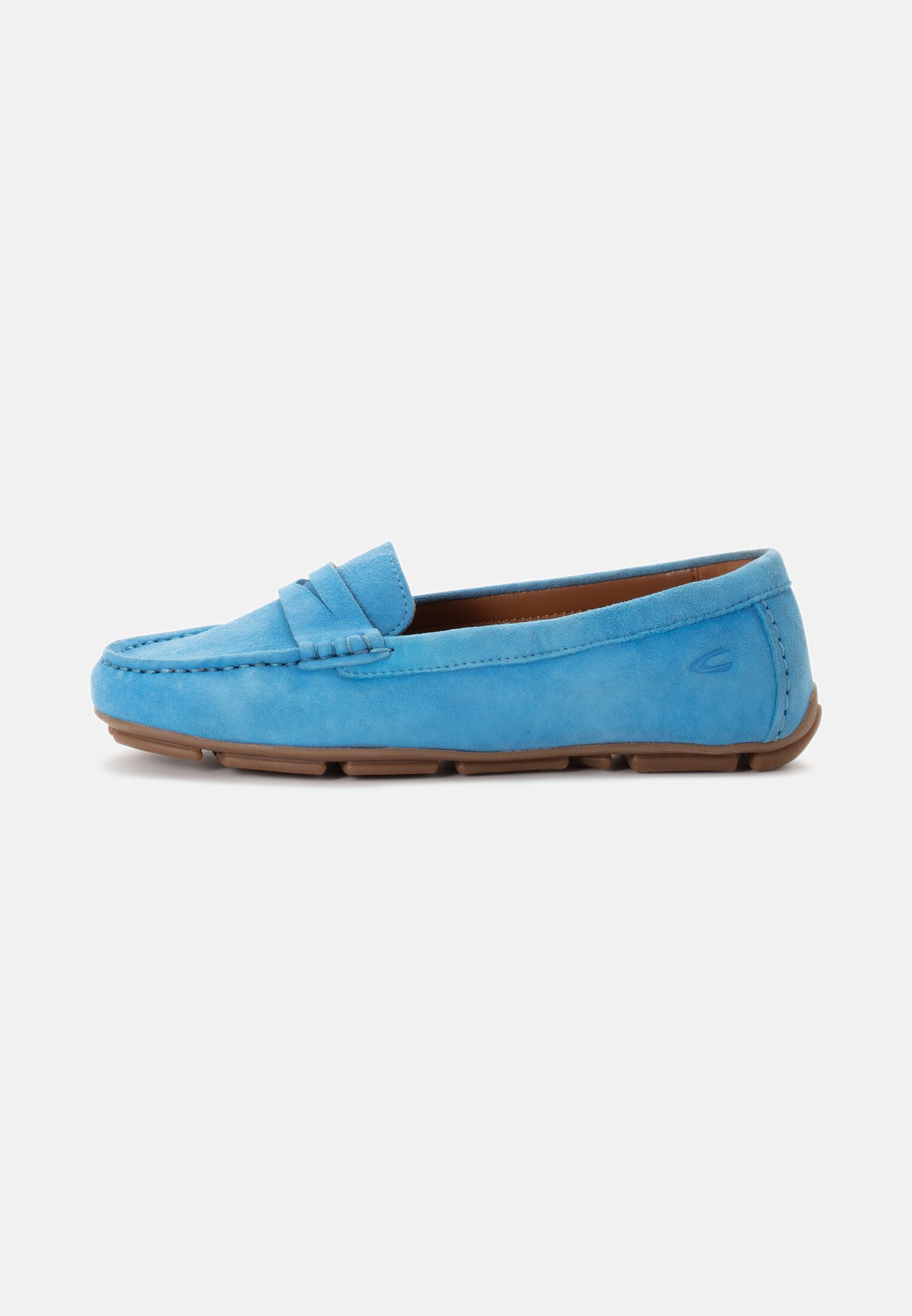 Damen Mokassins aus Veloursleder Hellblau frontal vorn
