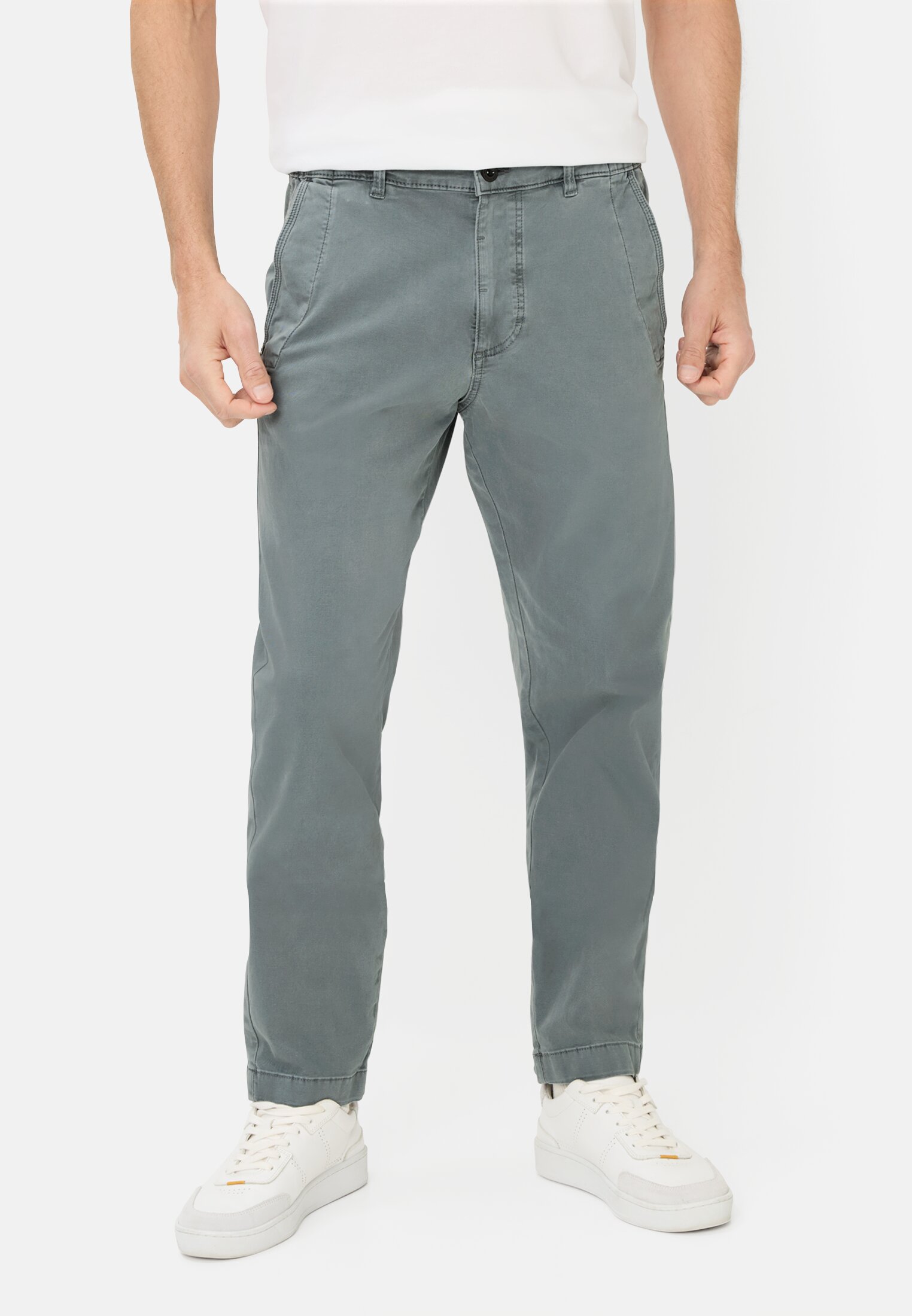 Men Chinos with elastic waistband Storm Blue worn front