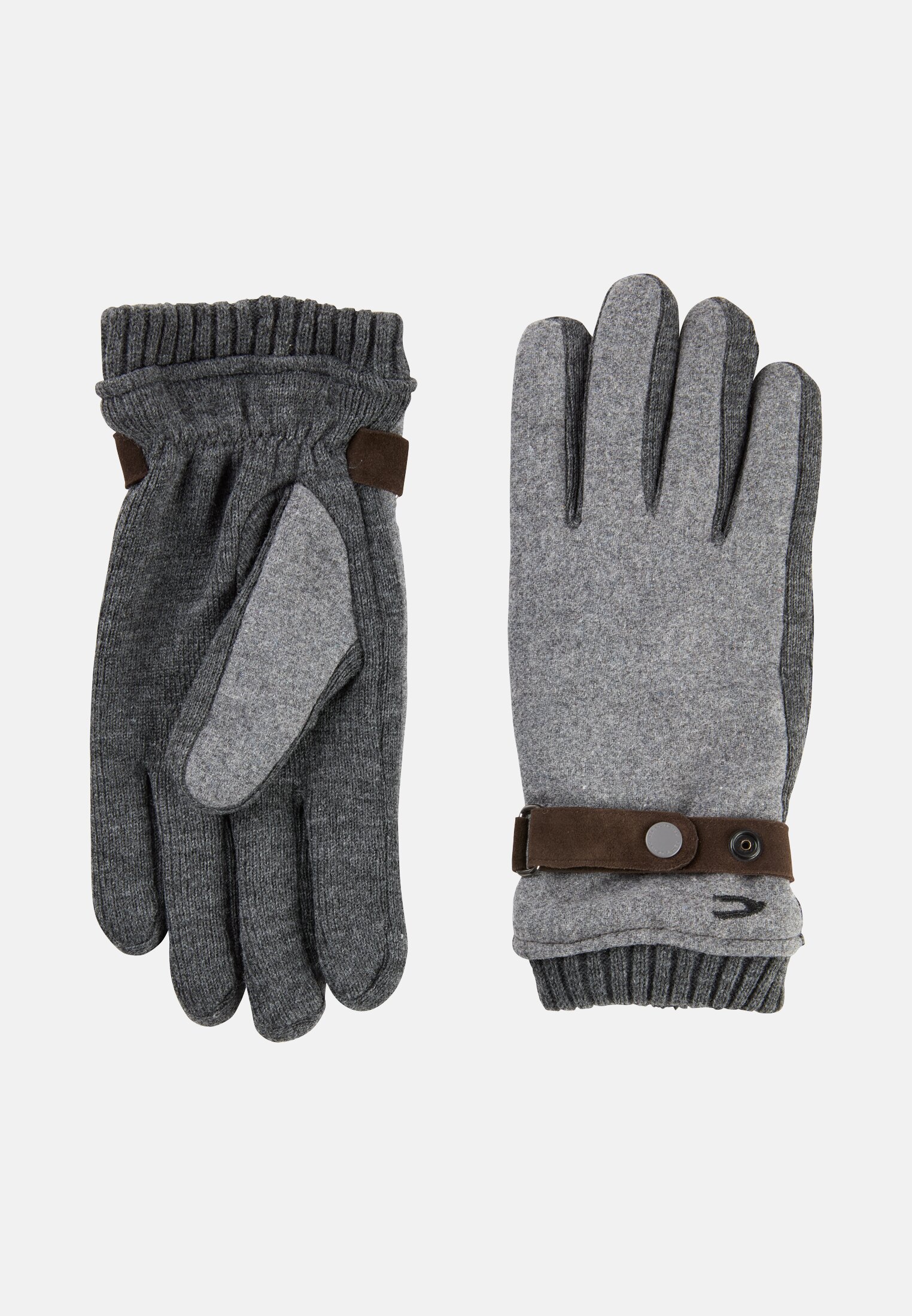 Men Knit gloves with adjustable cuffs and warming lining Dark gray close back