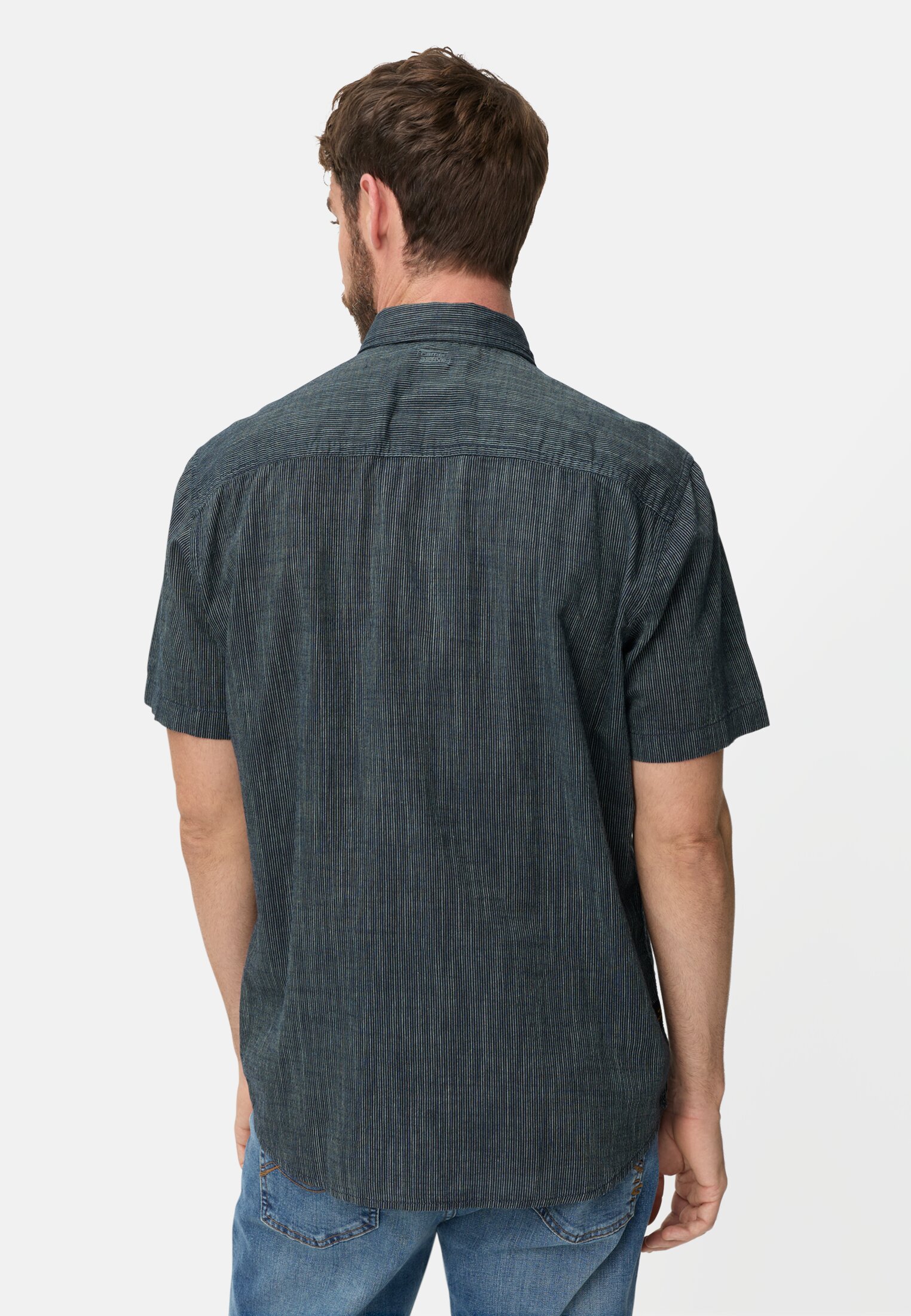 Men Short-sleeve shirt with contrast details Dark Blue worn back