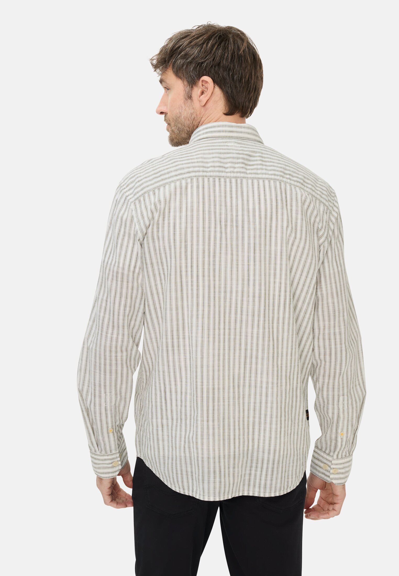 Herren Langarmhemd mit Button-Down-Kragen Olivgrün getragen hinten