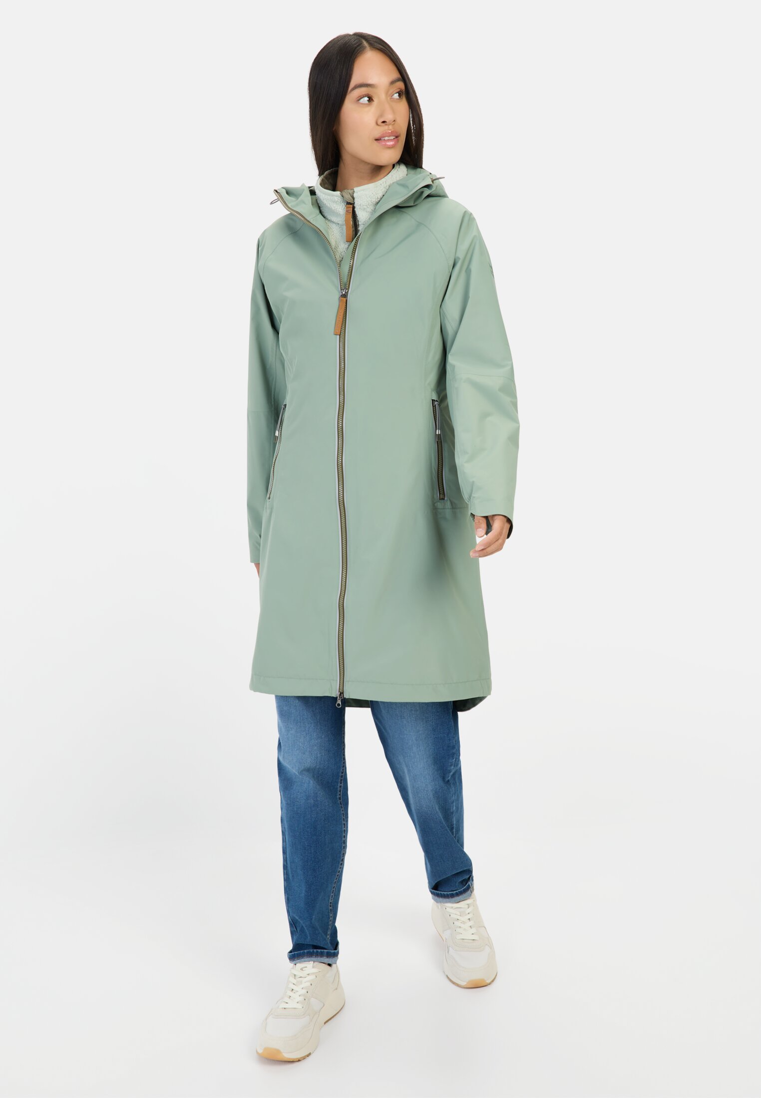 Women teXXXactive® functional coat with hood Mintgreen worn front