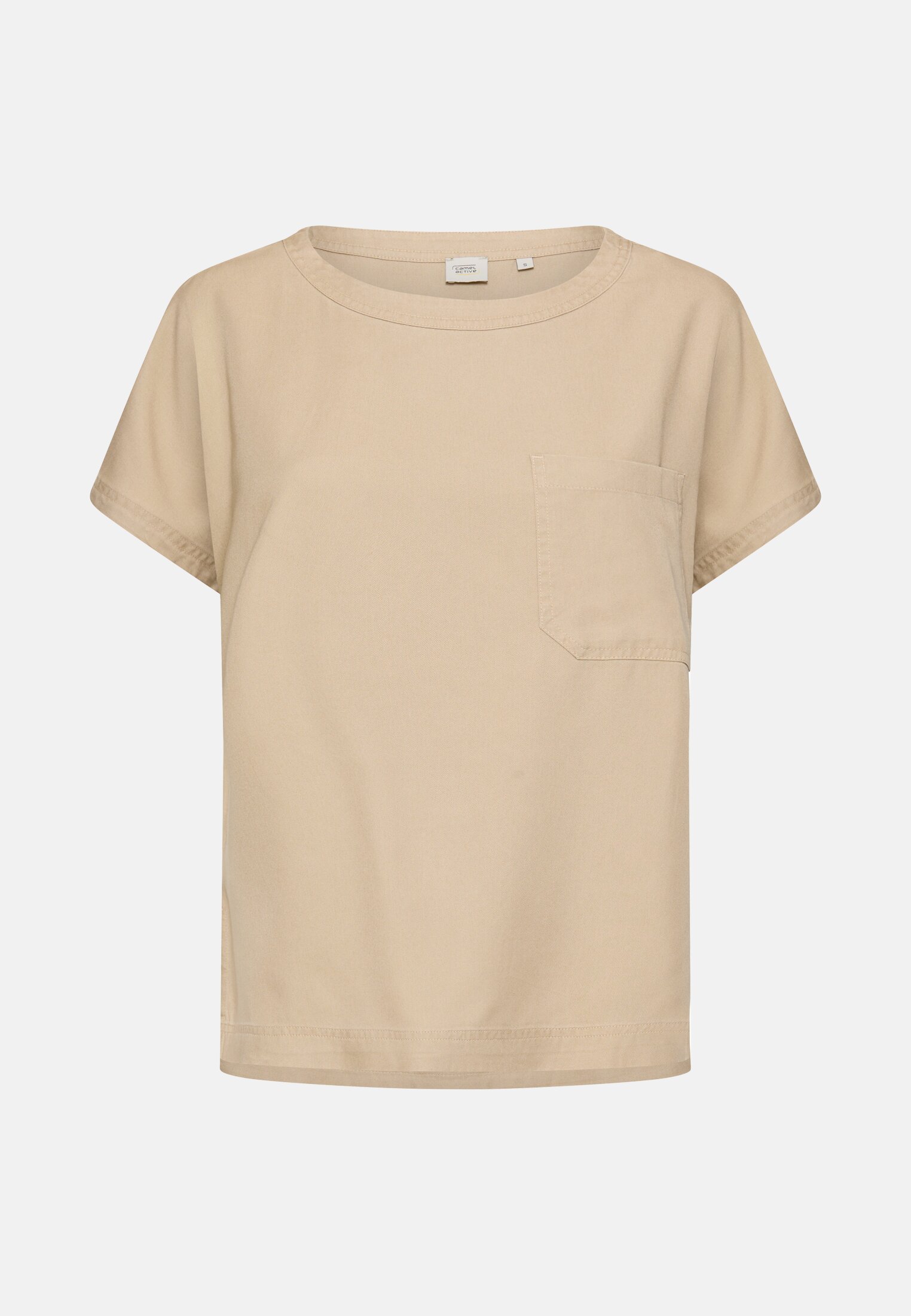 Women Short-sleeved T-shirt with a chest pocket Sand frontal front