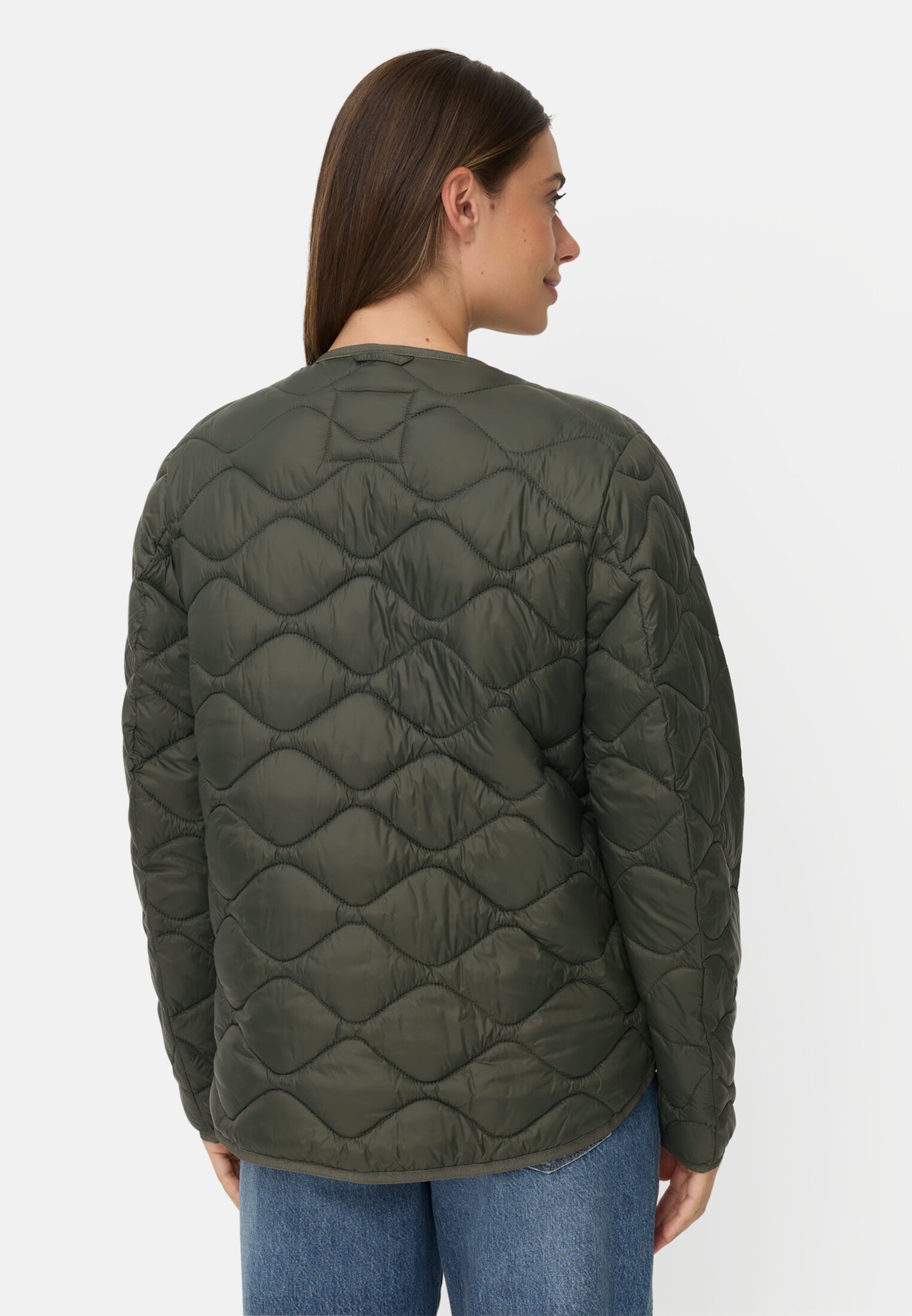 Women Quilted jacket with 2-way zipper Forest Green worn back