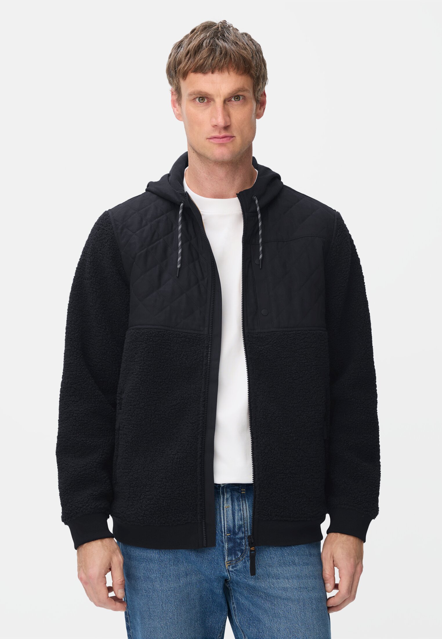 Heren Fleecevest met capuchon en zijzakken Navyblauw gedragen voor