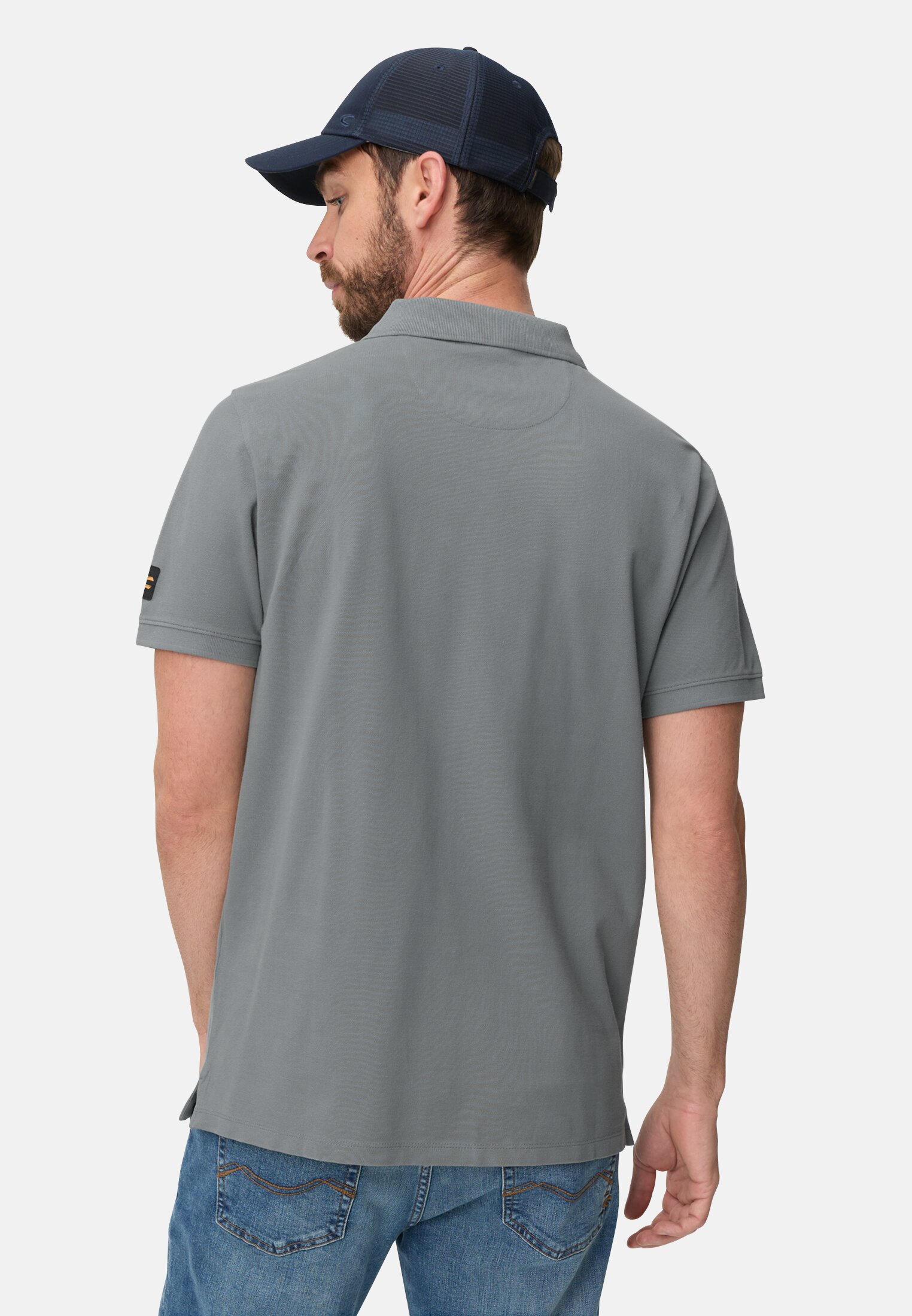 Men Polo shirt made of pure cotton Storm Blue worn back