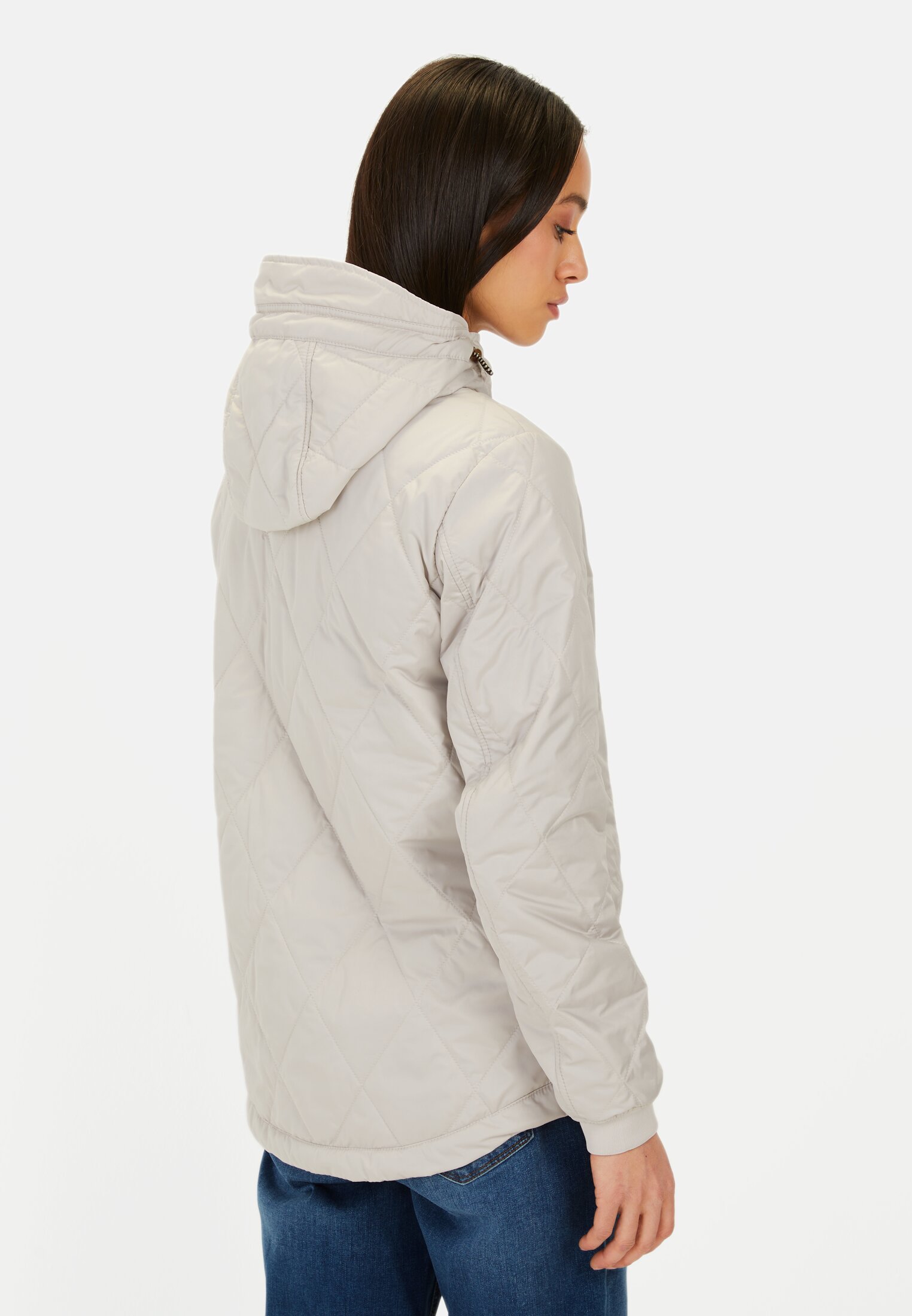 Women Jacket with diamond quilting Pearl white worn back