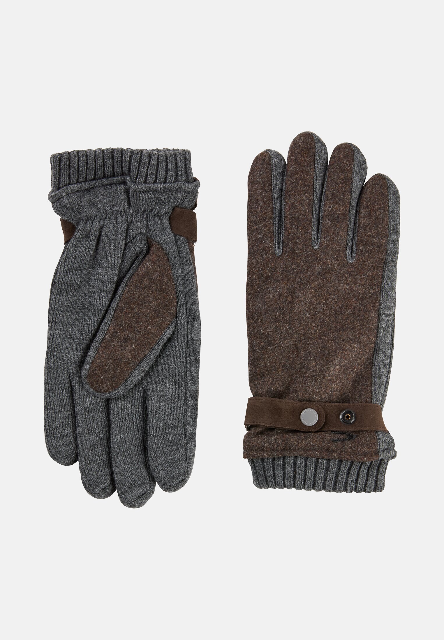 Men Knit gloves with adjustable cuffs and warming lining Dark brown close back
