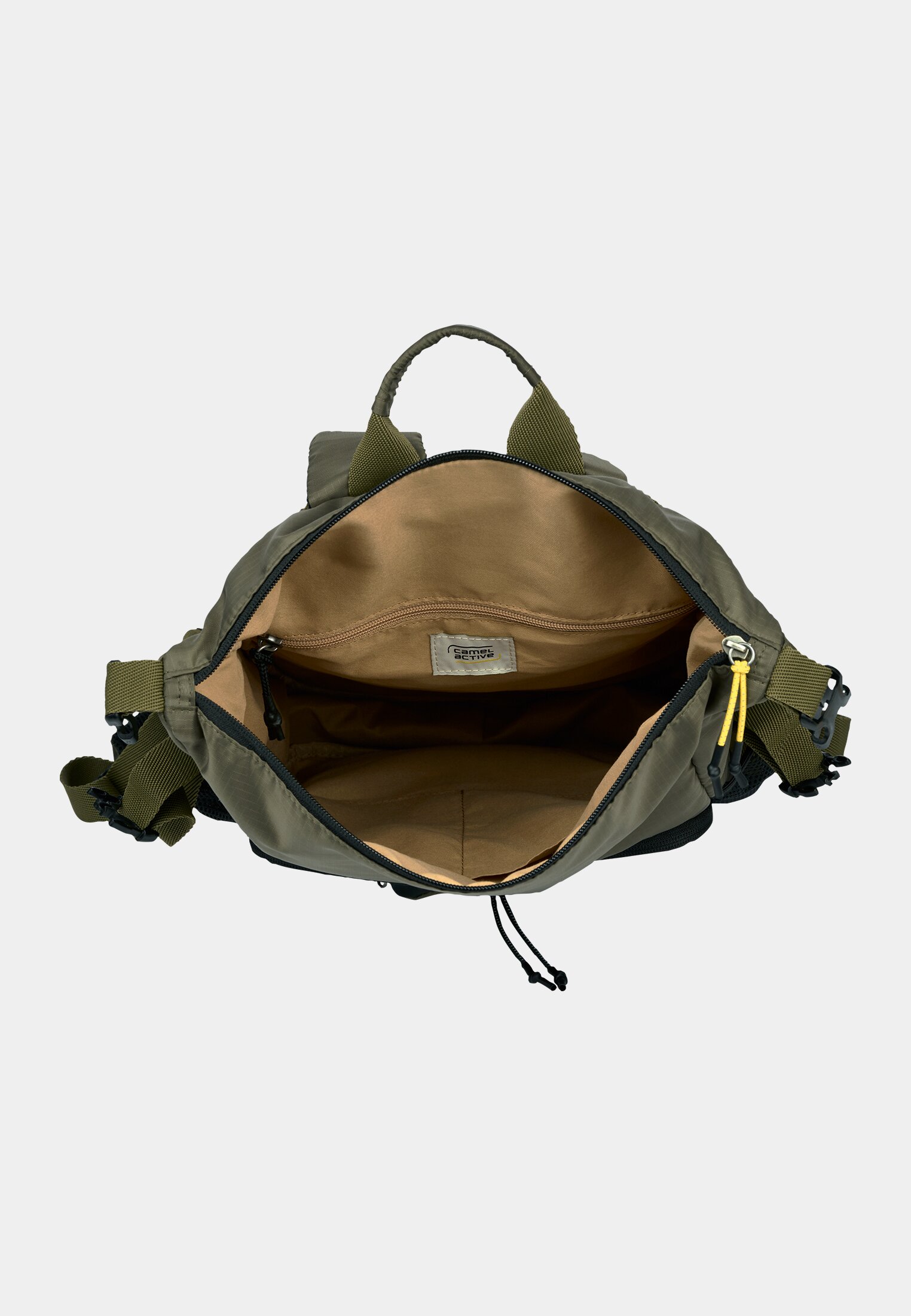Men Shores rucksack with detachable front pocket Khaki front close
