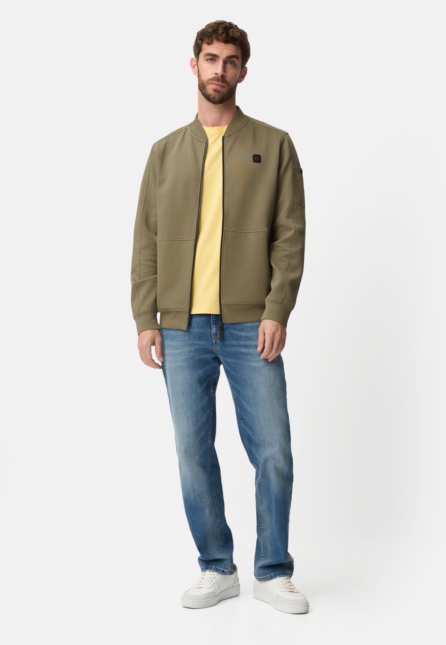 Heren fleXXXactive® Sweatjack met rits Olijfgroen gedragen voor lichaam compleet 