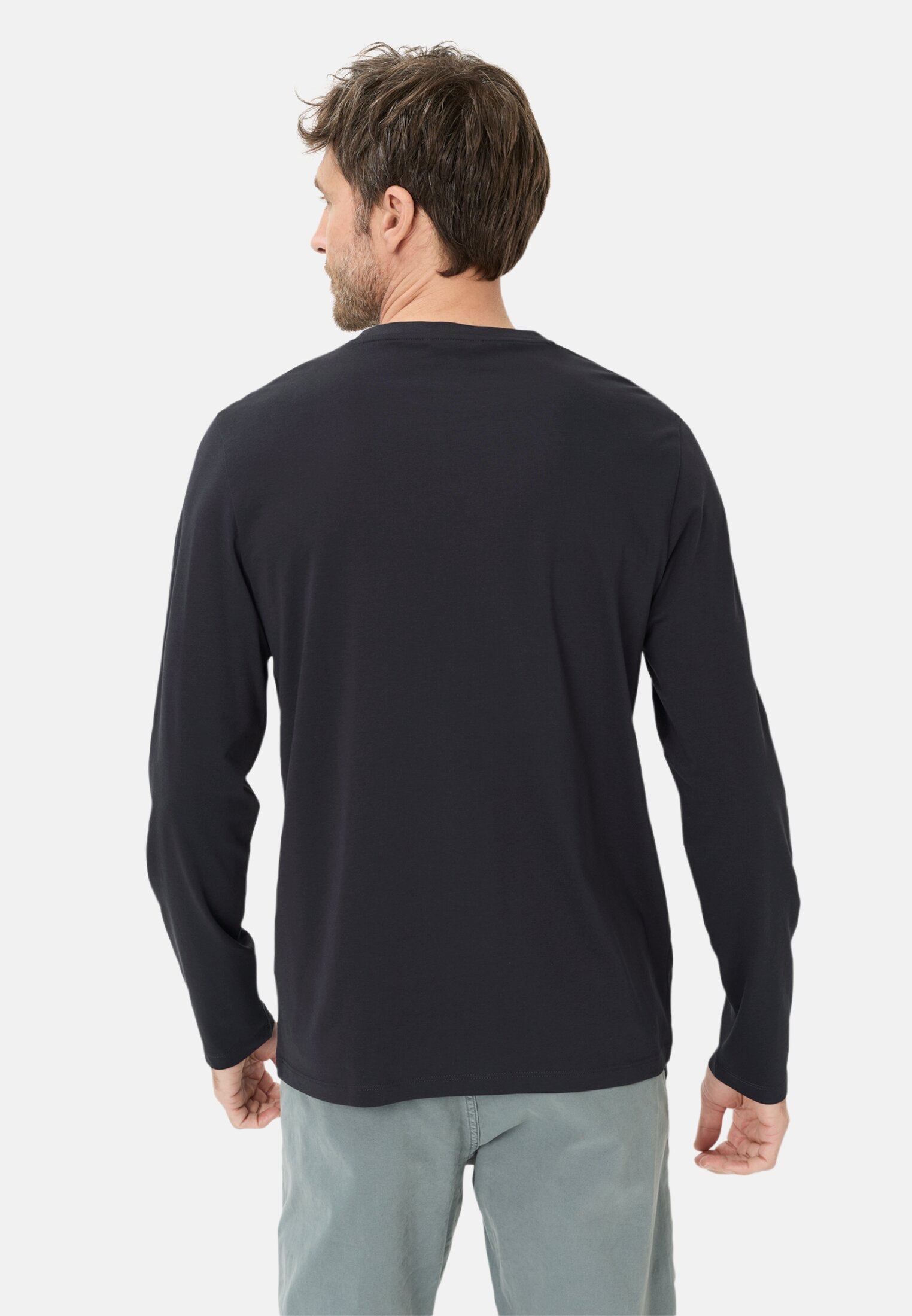 Heren fleXXXactive® Longsleeve met ronde hals Donkerblauw gedragen achter