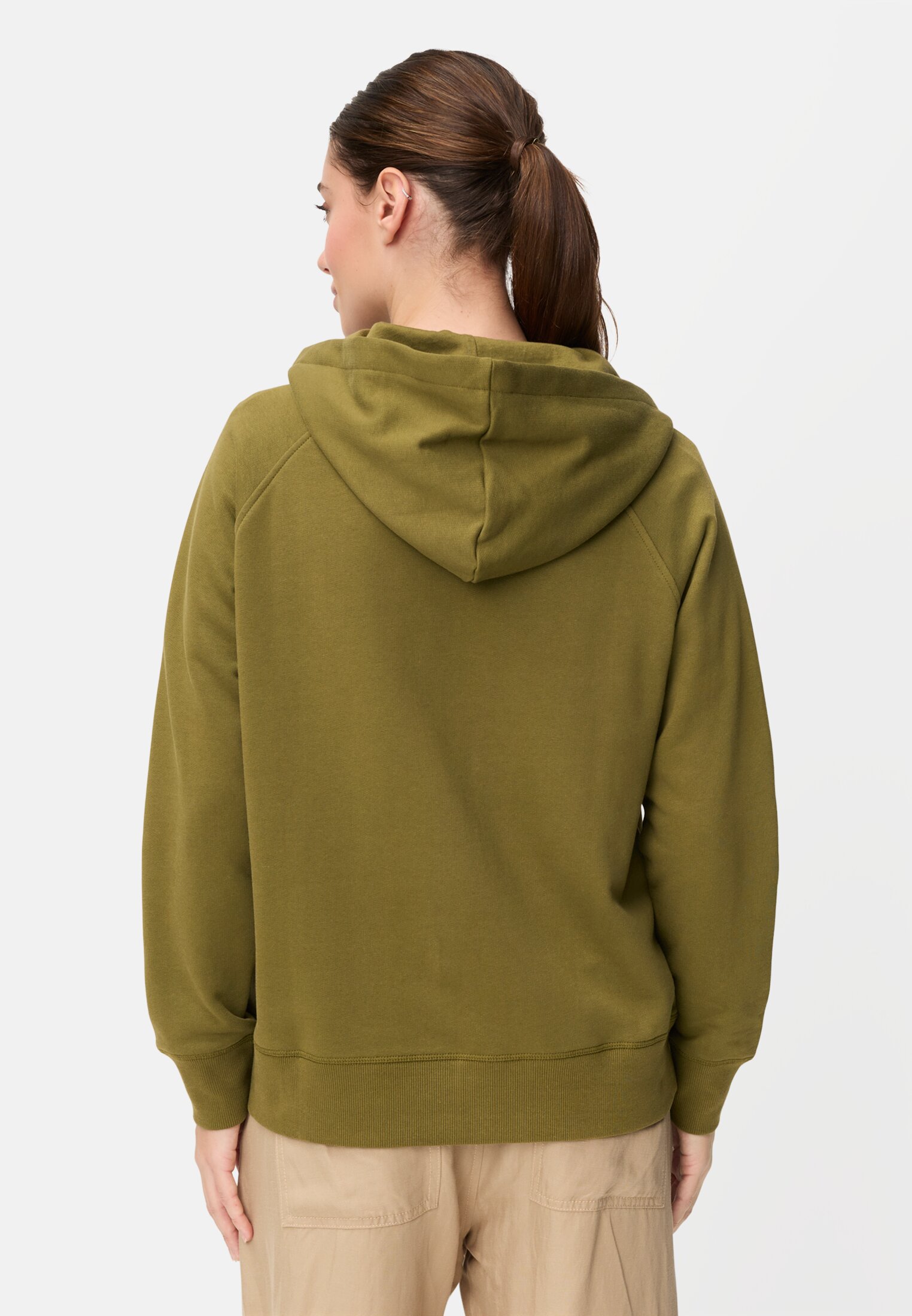 Women Hoodie made of pure cotton Olive worn back