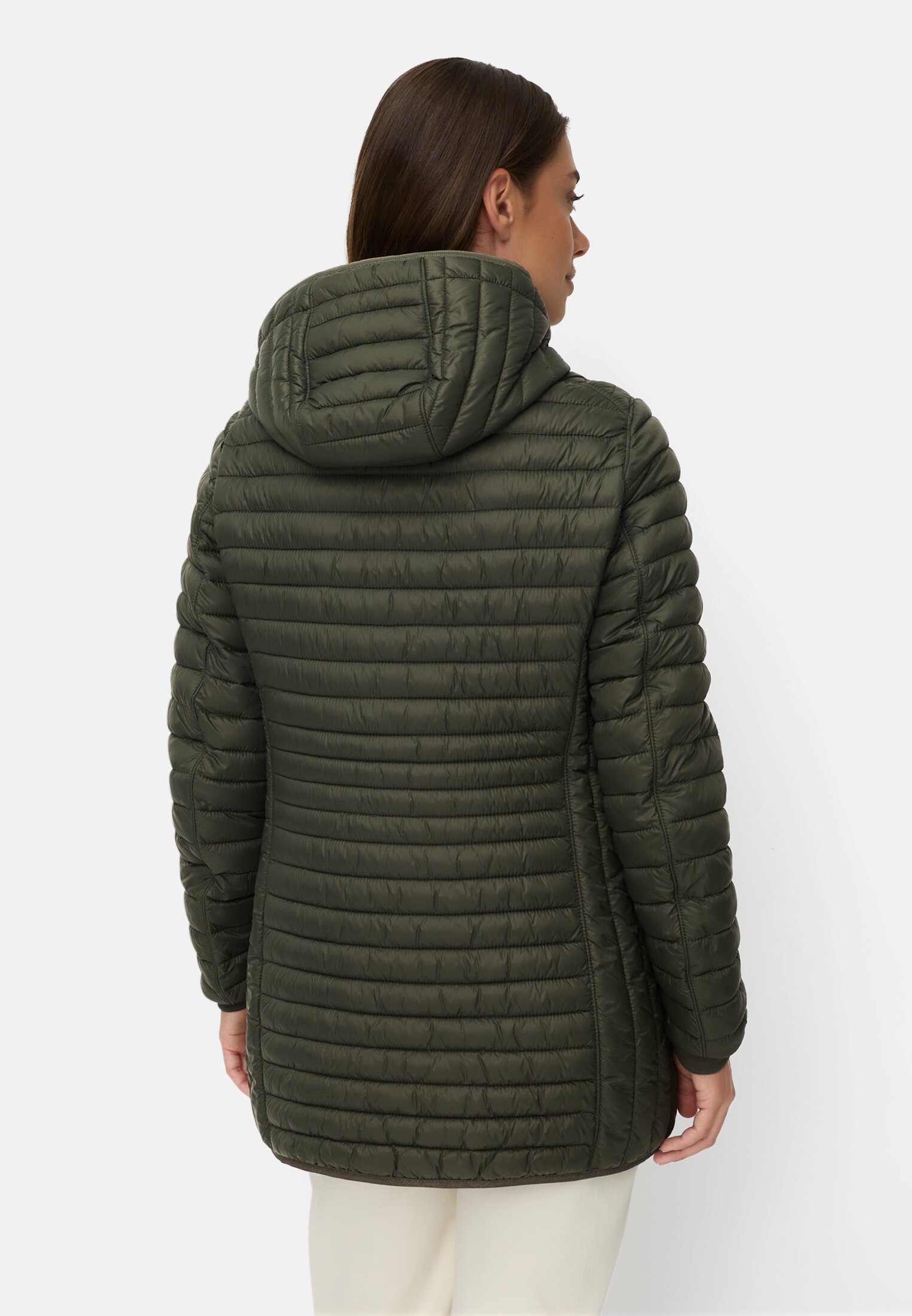 Women Water-repellent quilted jacket with zip pockets Forest Green worn back
