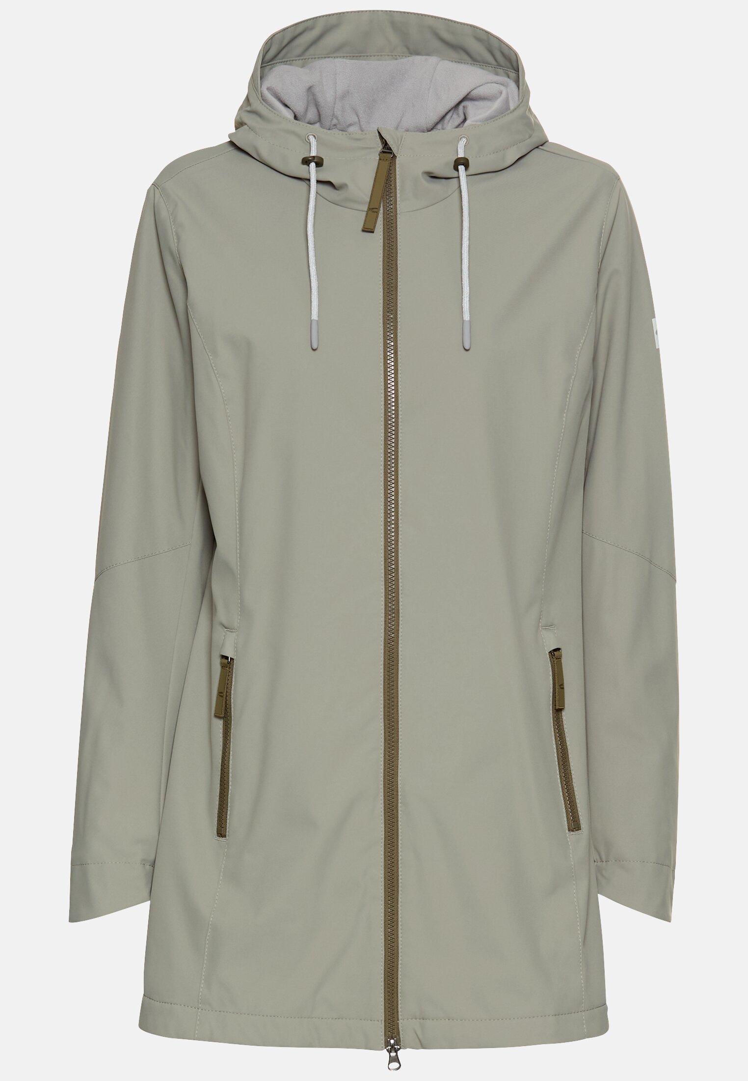 Damen Funktionsjacke aus leichtem Softshell mit Kapuze und reflektierenden Details Dunkelsalbei frontal vorn
