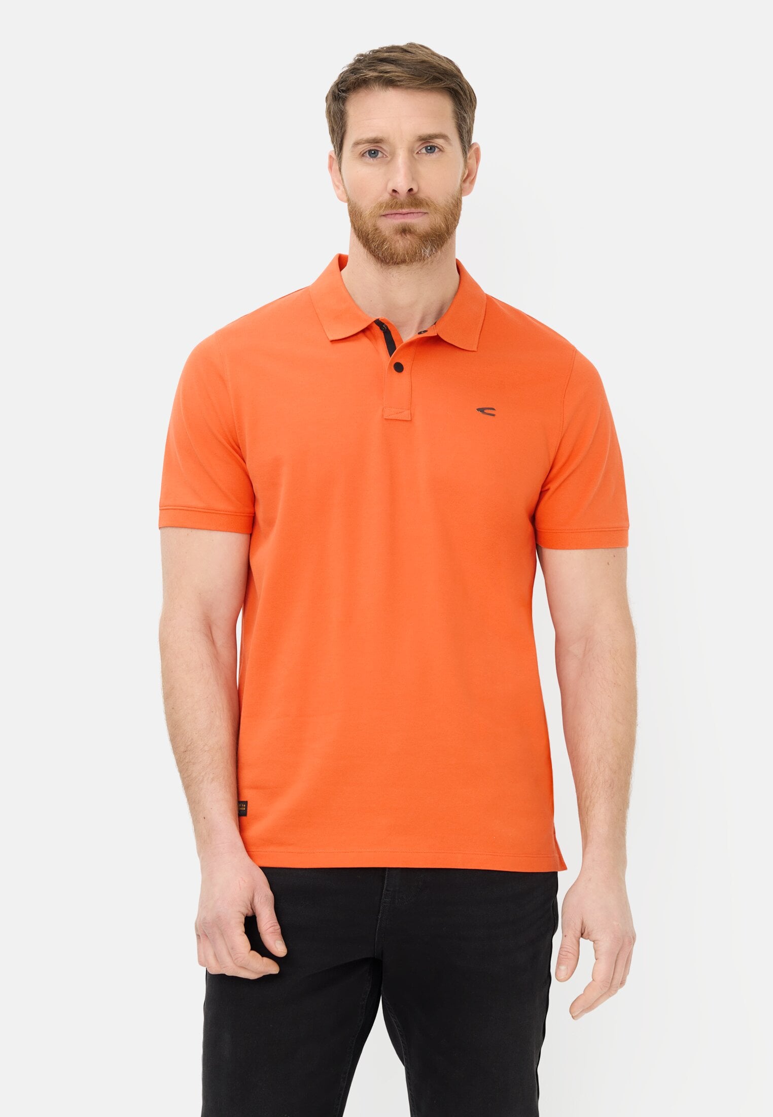 Herren Poloshirt mit Kontrastdetails Orange getragen vorn