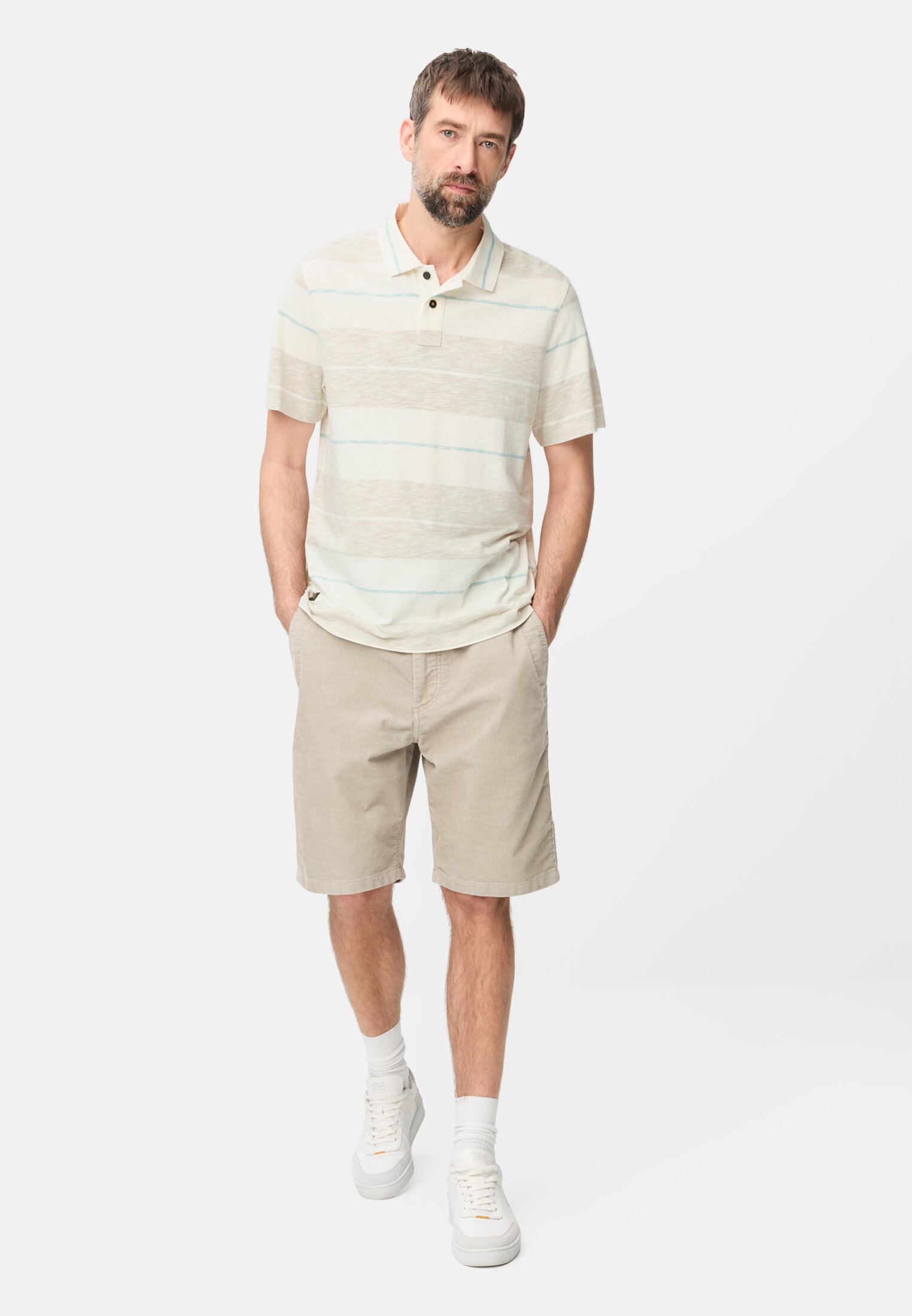 Men Polo shirt made of pure cotton Beige worn front full body