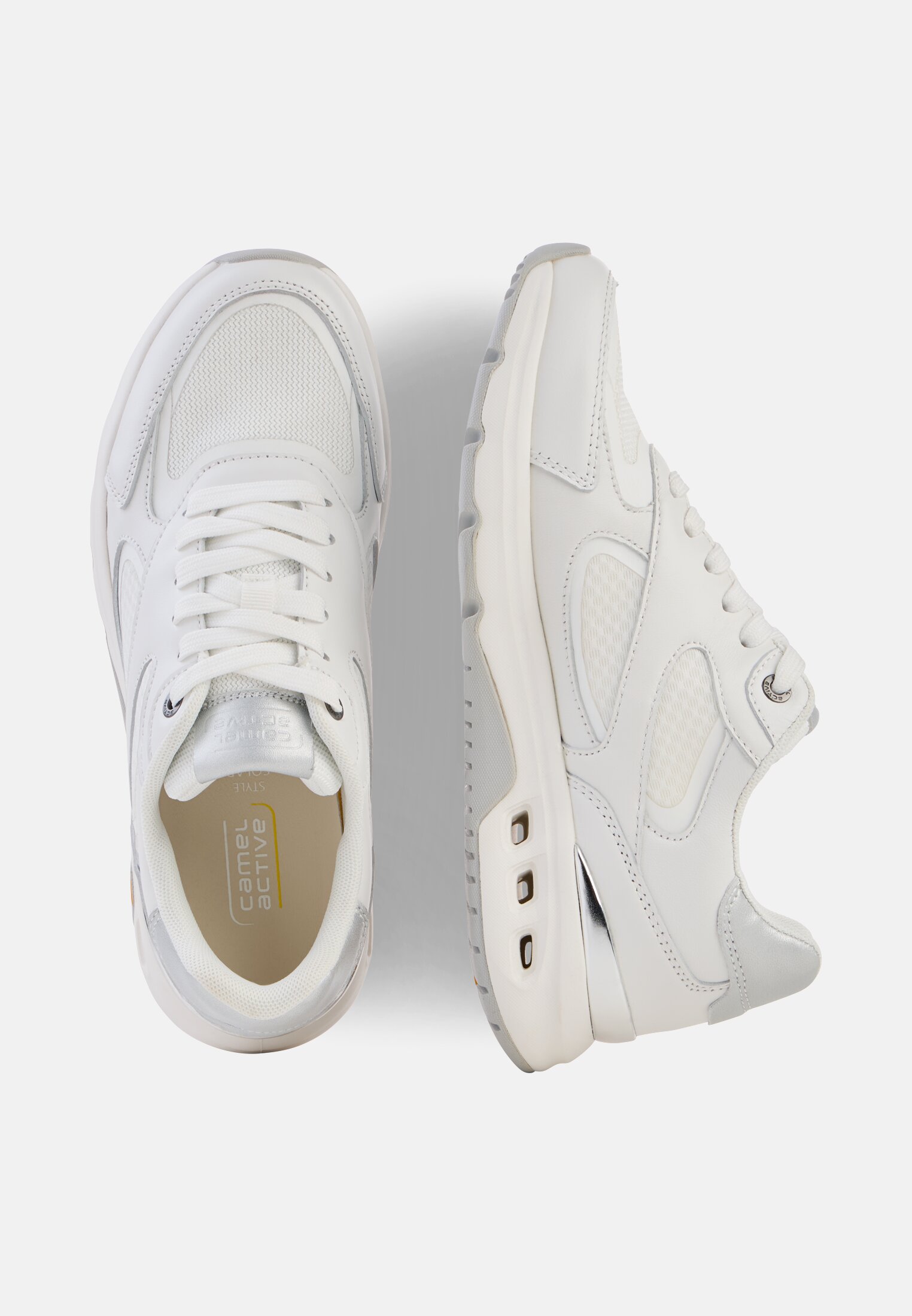 Damen Schnürsneaker mit softem Leder Weiß frontal oben