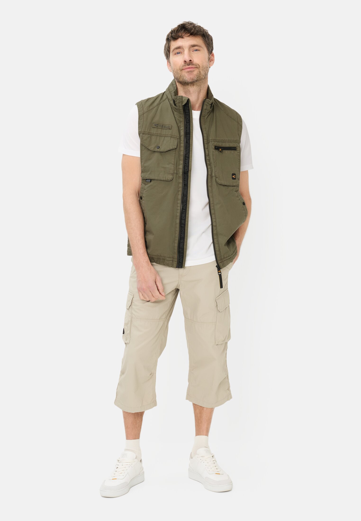 Men Outdoor vest with inner pockets Olive Green worn front full body
