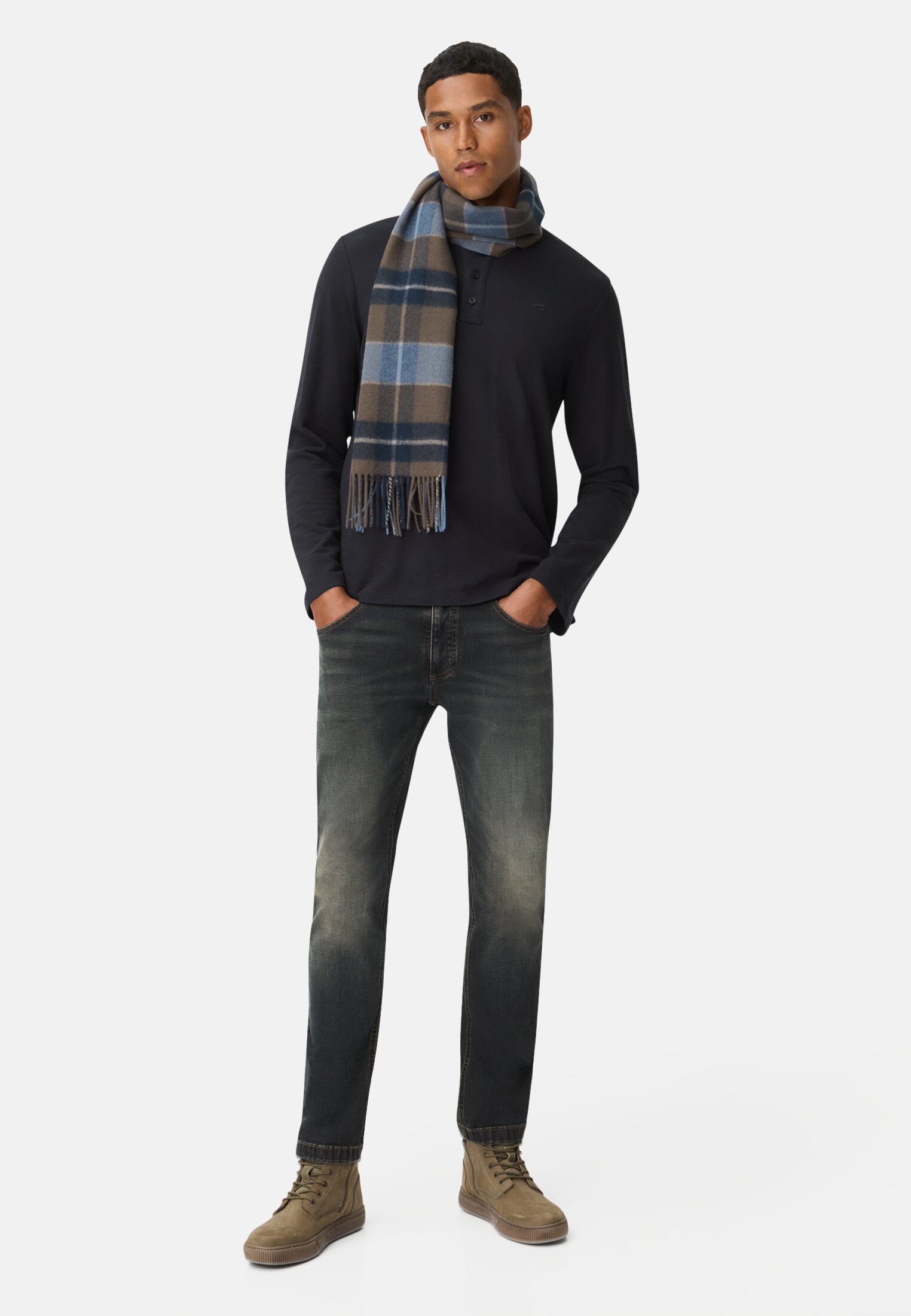 Men fleXXXactive® 5-point slim fit trousers made of cotton mix Sepia brown worn front full body