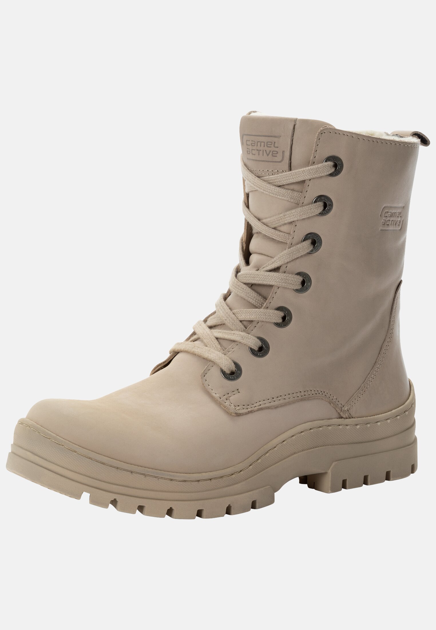 Damen Schnürstiefel aus Rindsleder Beige frontal hinten