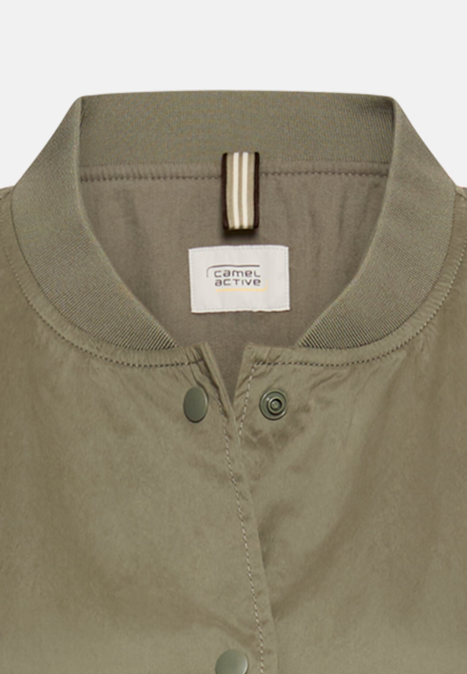 Damen Indoor Jacke mit Bomberkragen Graugrün vorne nah