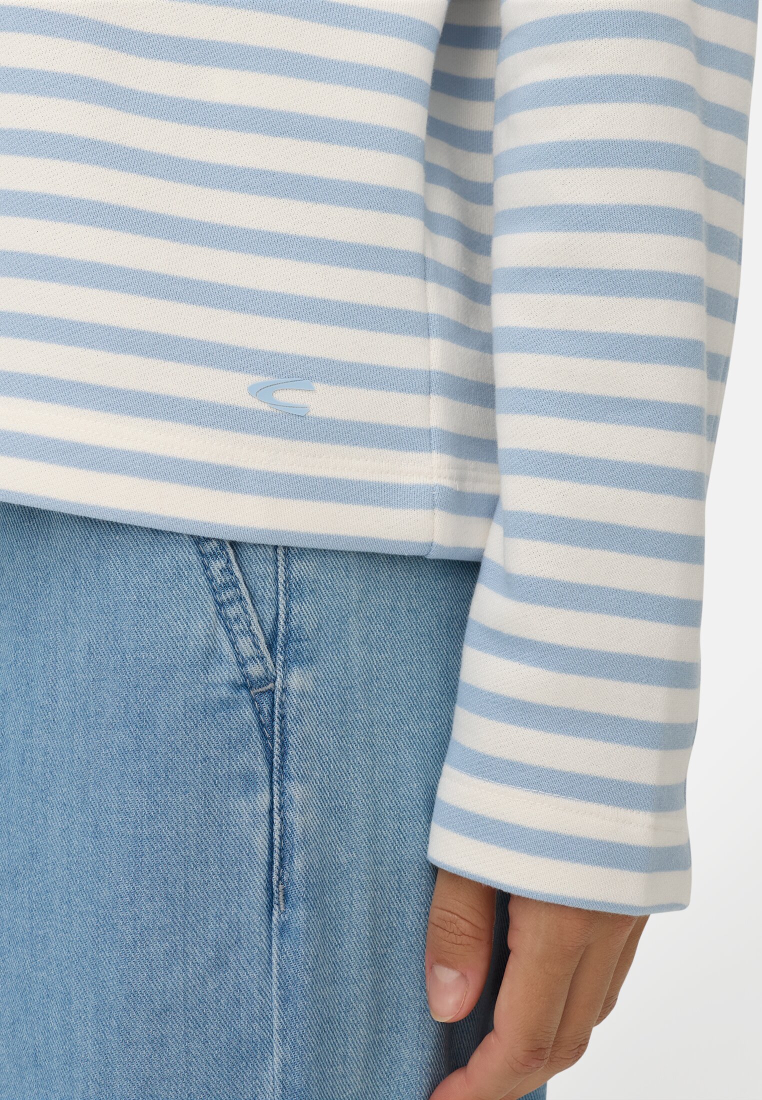 Women Sweatshirt made from a cotton blend Light blue worn detail close