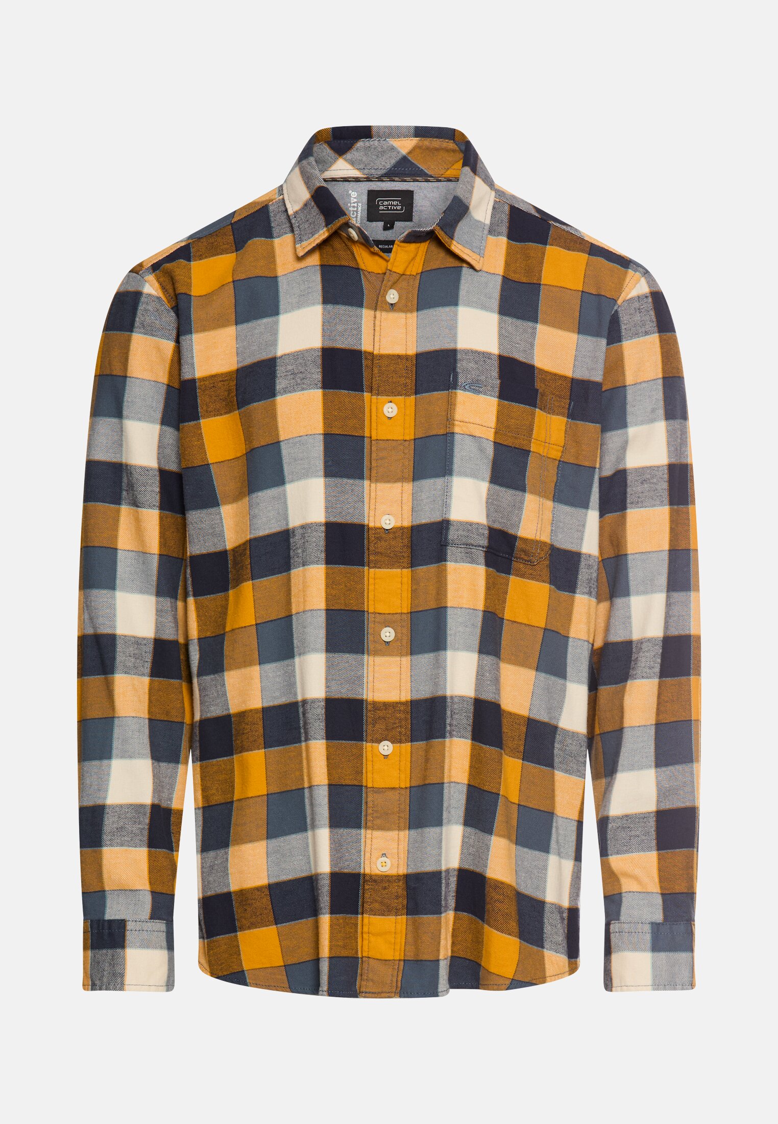 Herren fleXXXactive® Langarmhemd aus leichtem Flanell Gelb frontal vorn